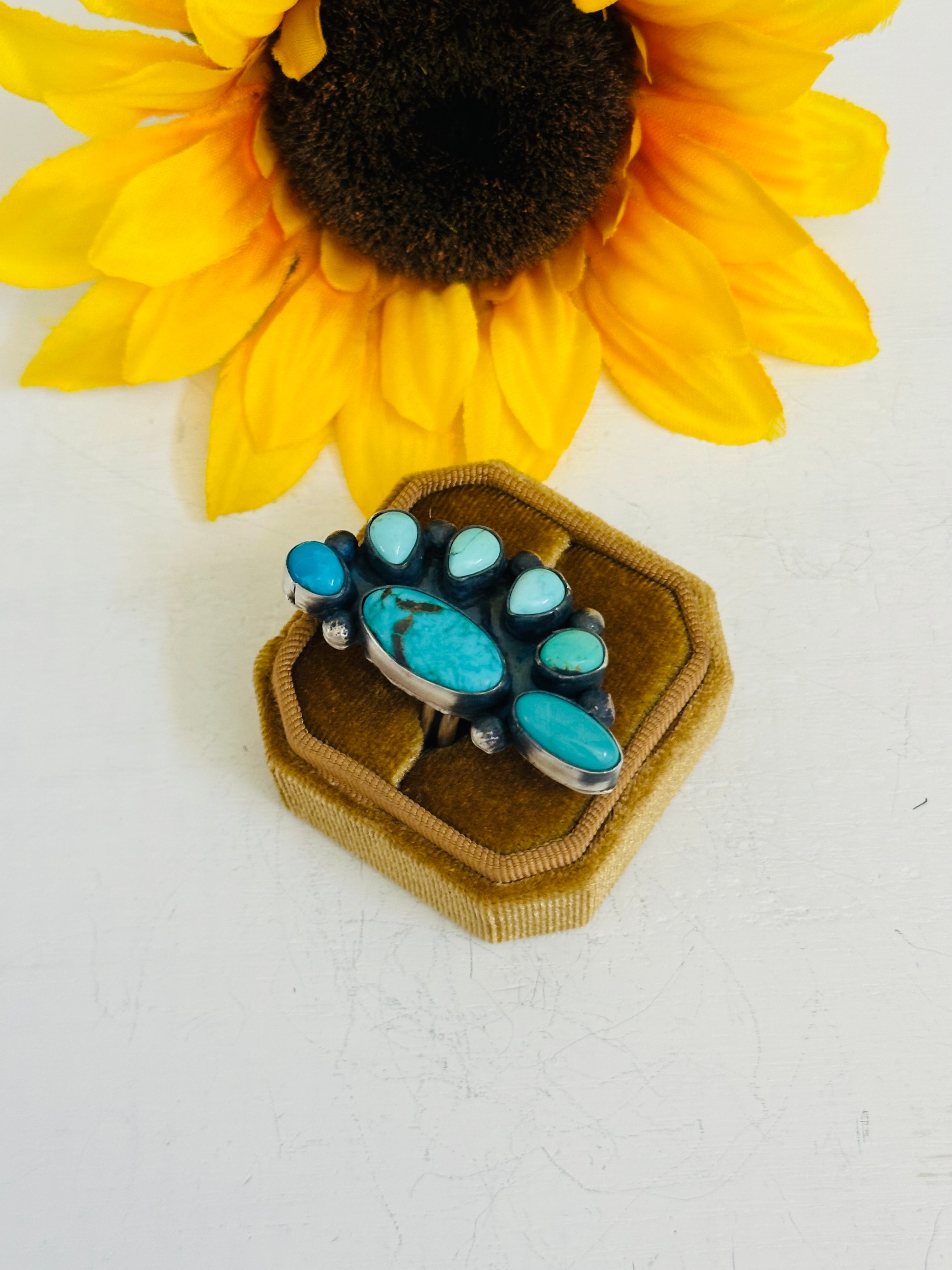 Navajo Made Royston Turquoise & Sterling Silver Adjustable Ring