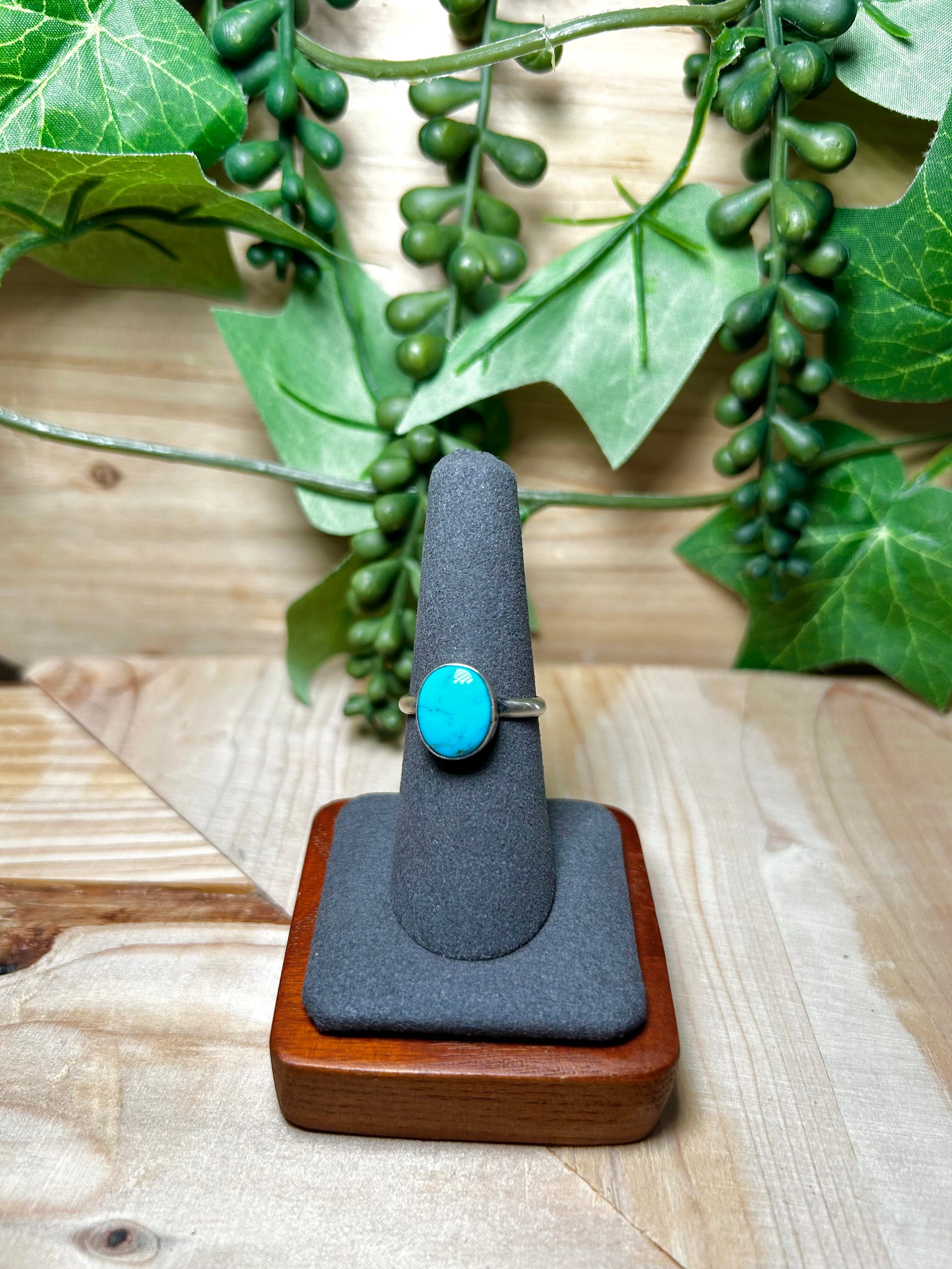 Navajo Made Kingman Turquoise & Sterling Silver Ring Size 7.5