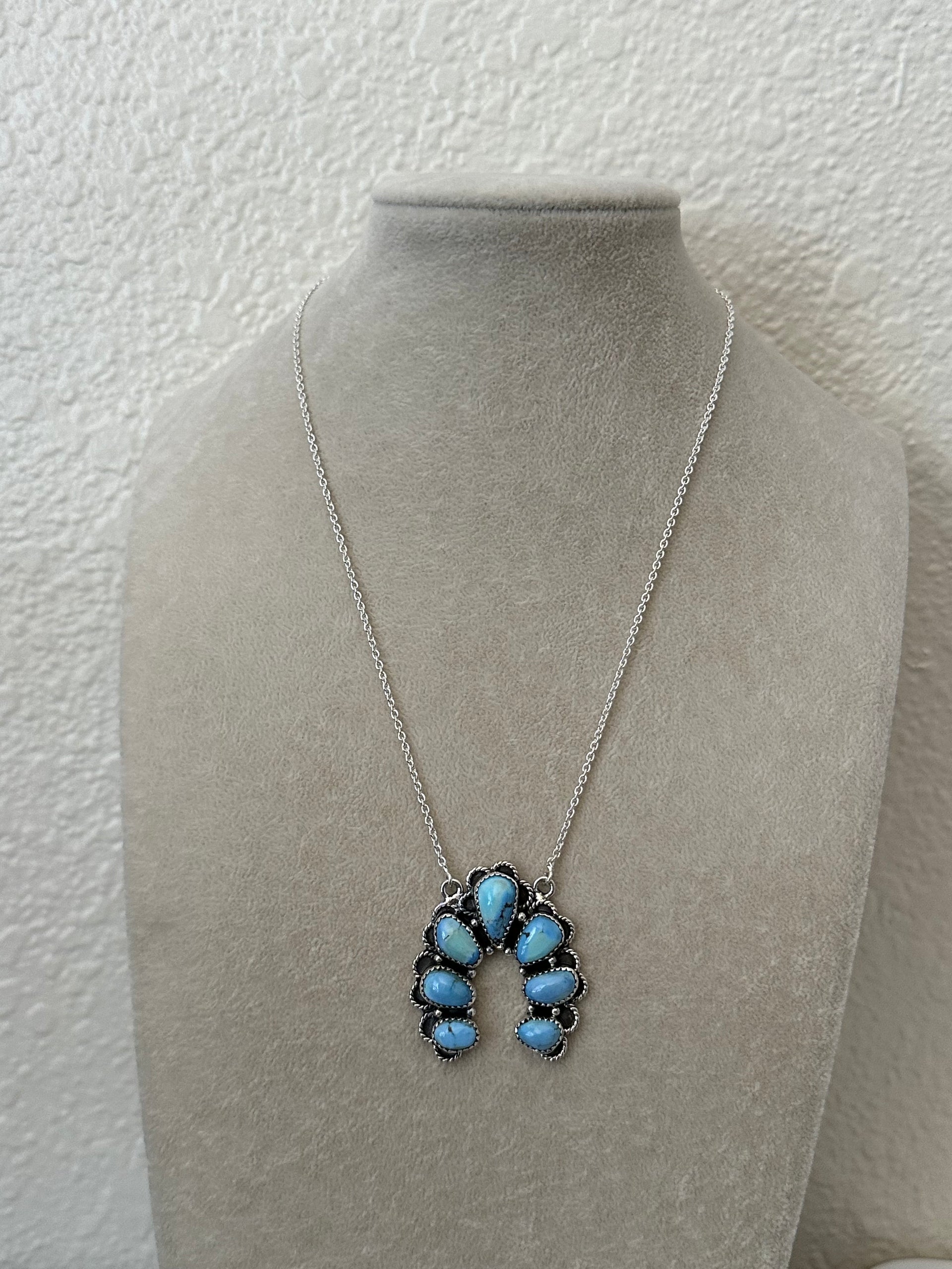 Southwest Handmade Golden Hills Turquoise & Sterling Silver Cluster Naja Necklace