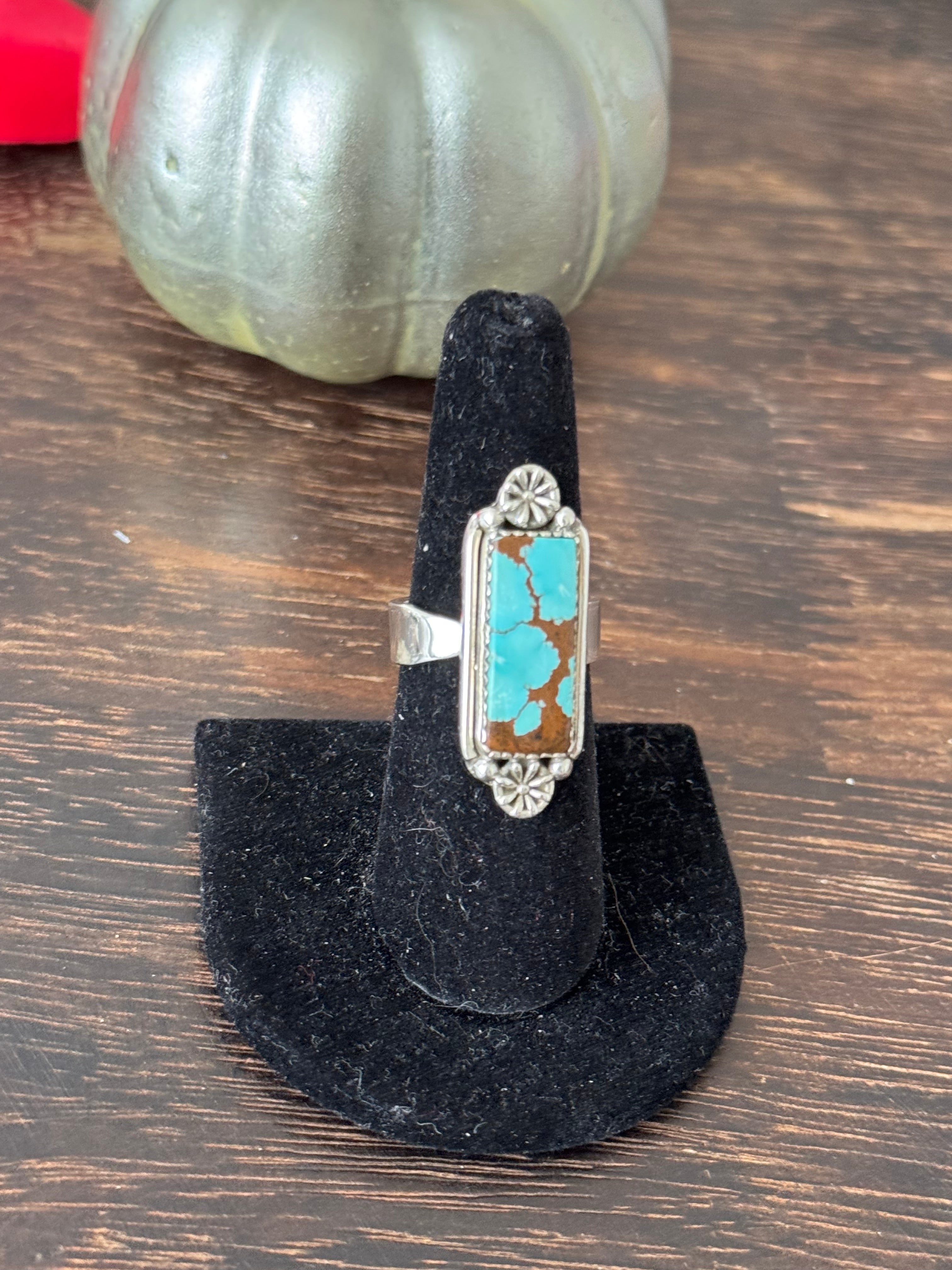 Southwest Handmade Number 8 Turquoise & Sterling Silver Adjustable Ring