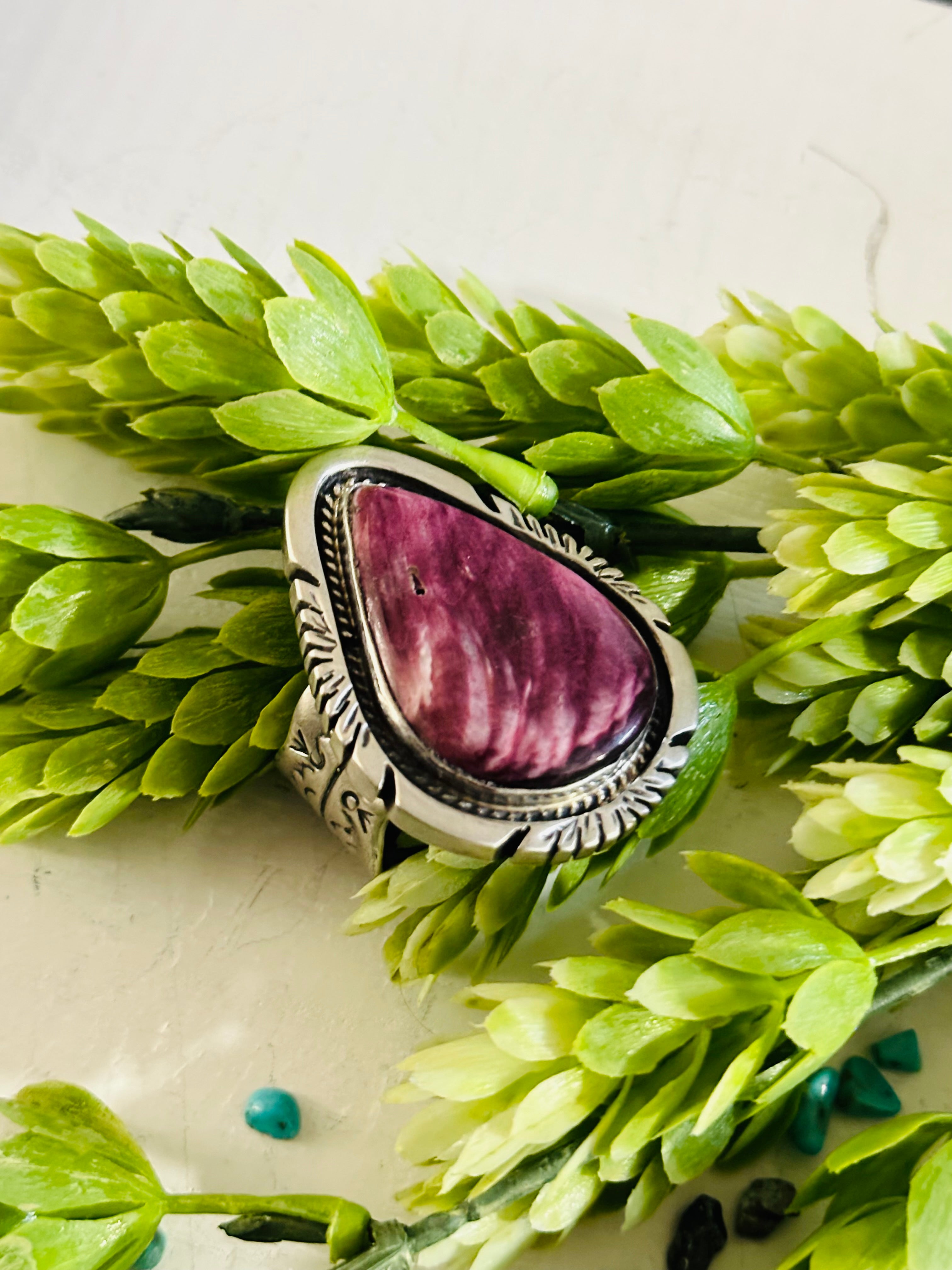 Navajo Made Purple Spiny Oyster & Sterling Silver Ring Size 9