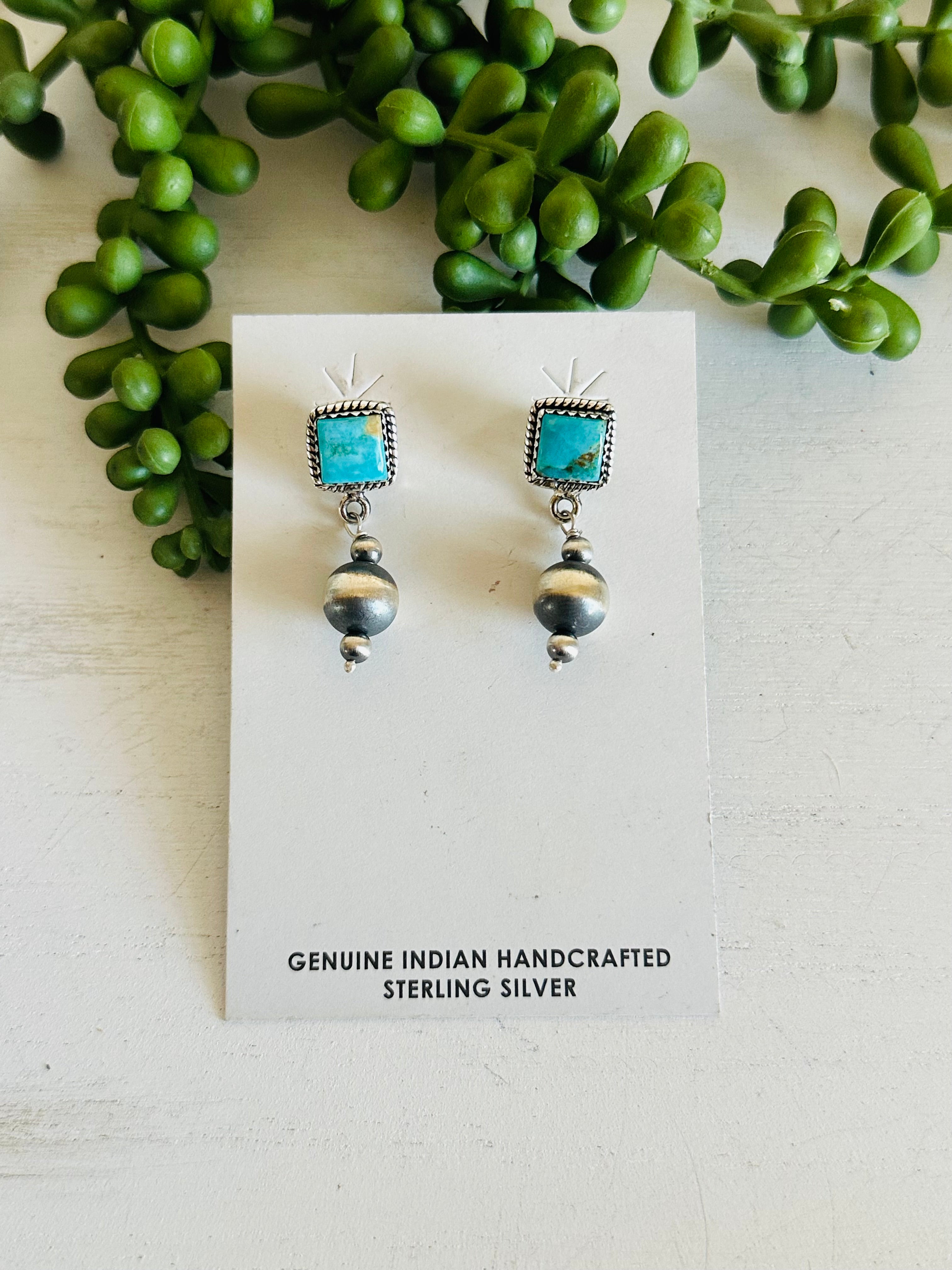 Southwest Handmade Kingman Turquoise & Sterling Silver Post Dangle Earrings