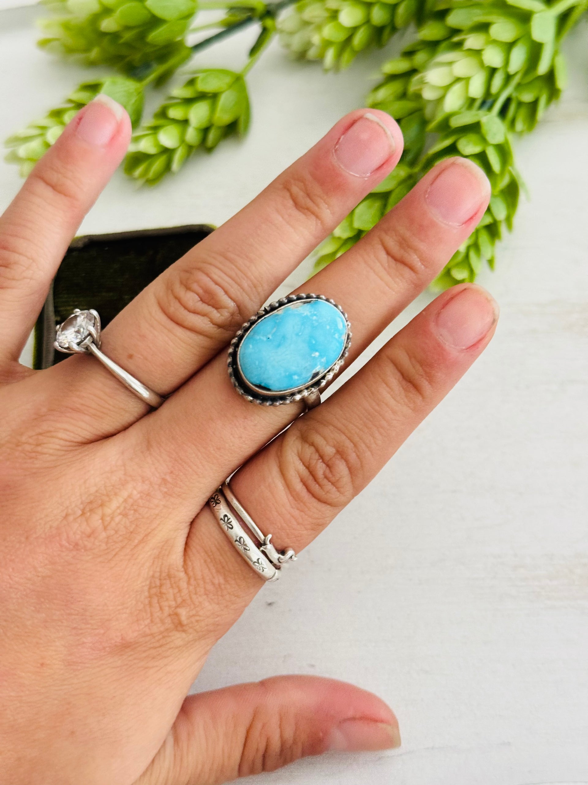 Eli Skeets Blue Ridge Turquoise & Sterling Silver Adjustable Ring