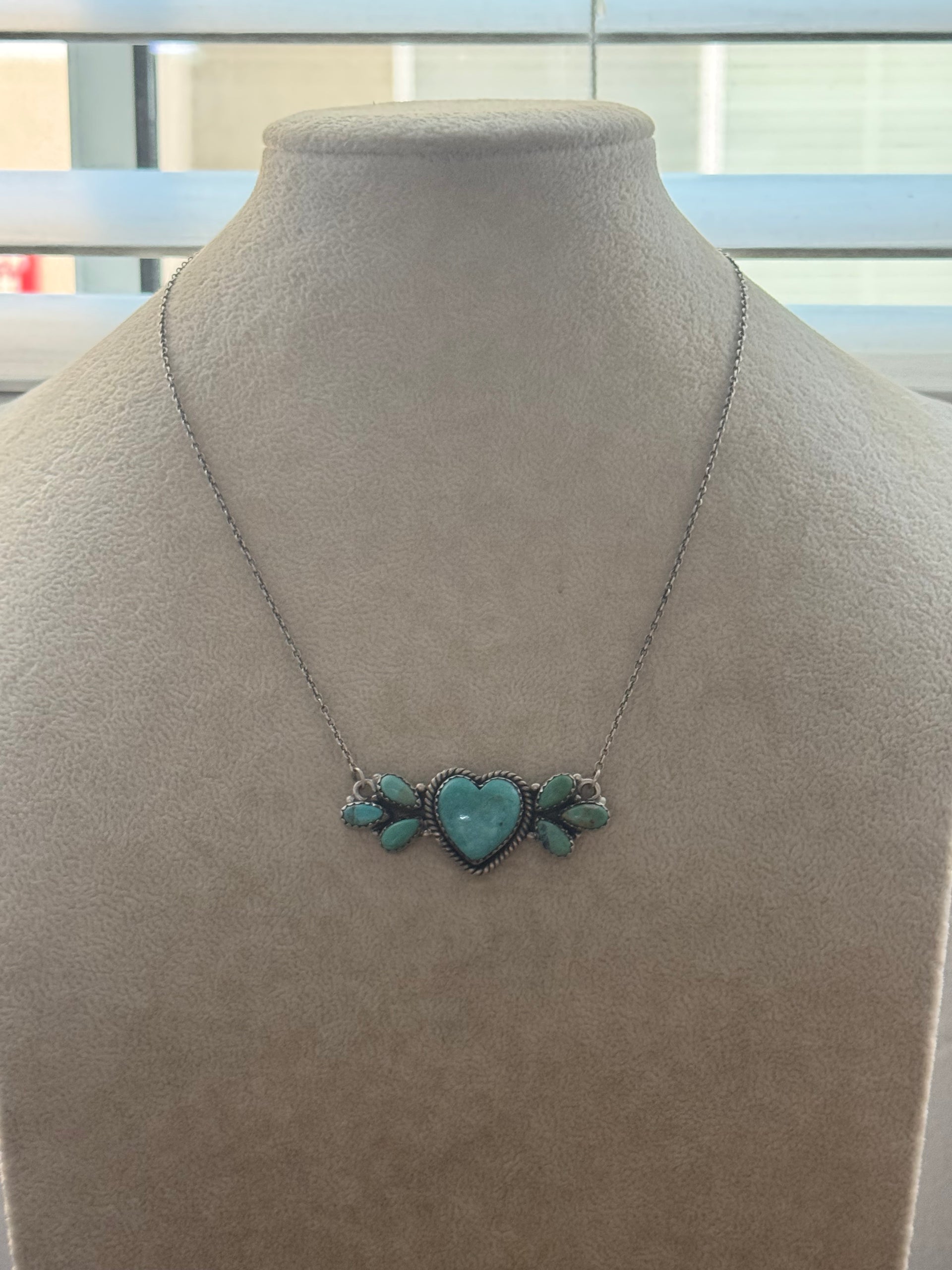 Southwest Handmade Kingman Turquoise & Sterling Silver Heart Necklace