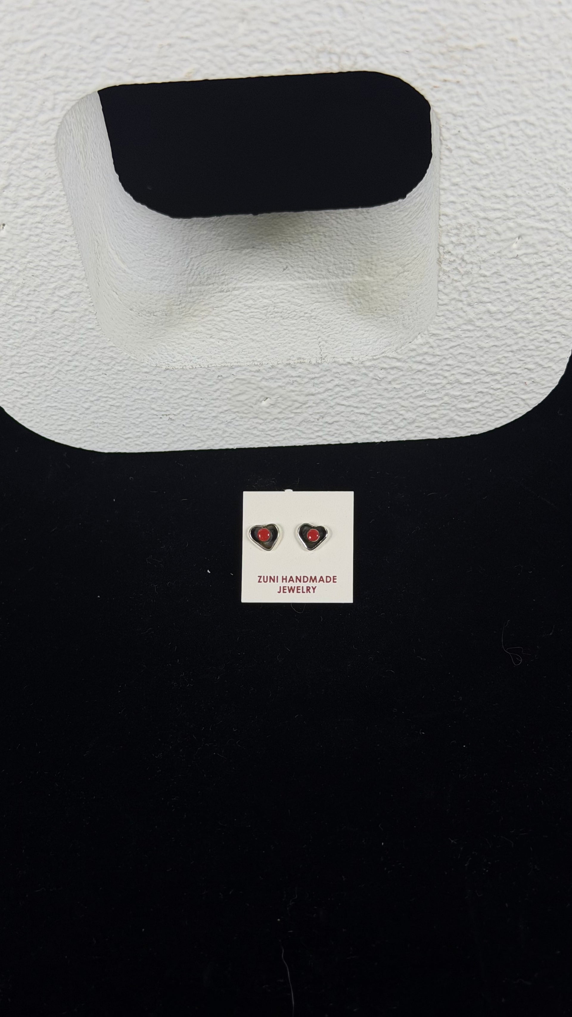 Zuni Made Coral & Sterling Silver Post Heart Earrings