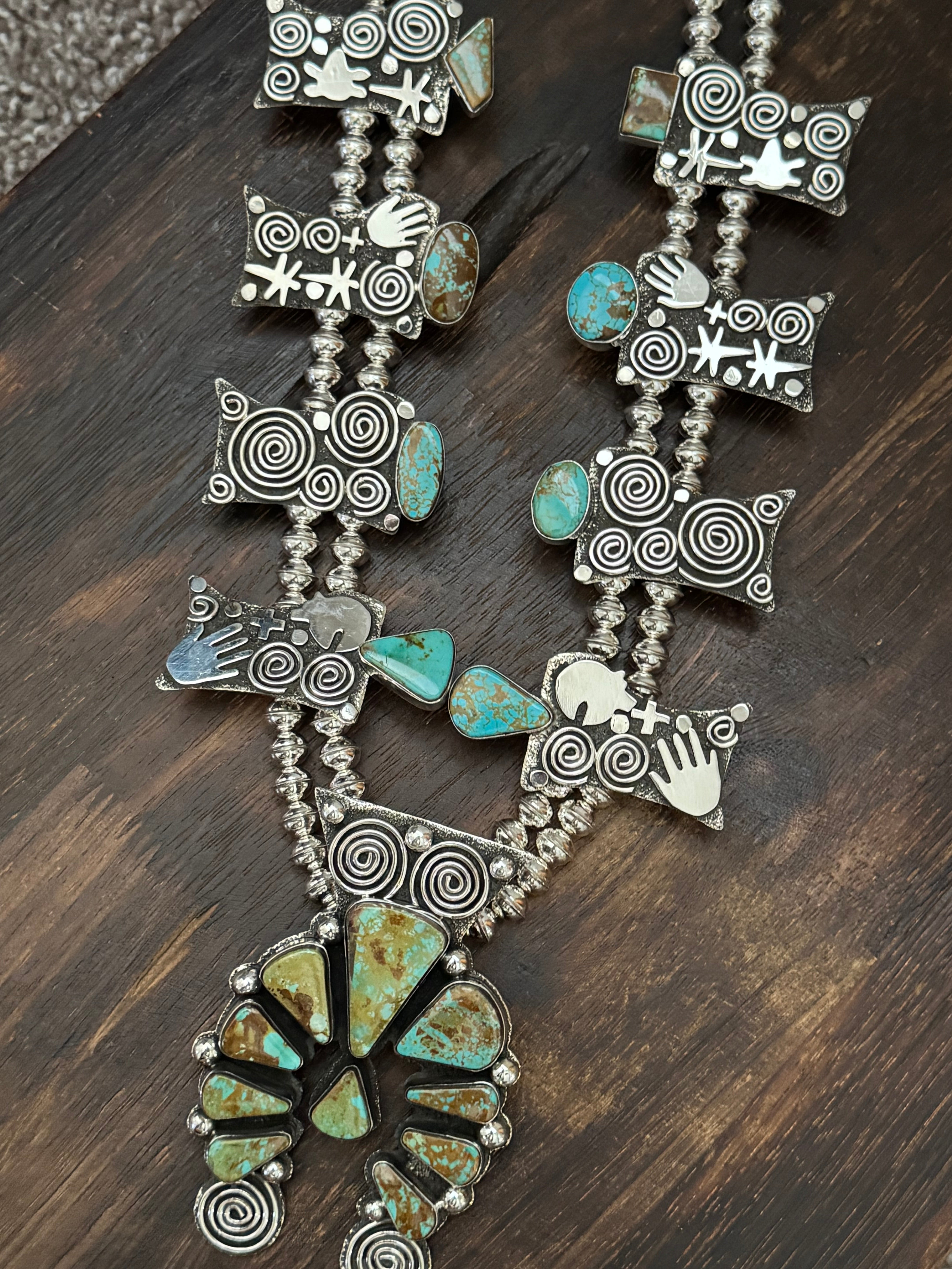 Alex Sanchez Pilot Mountain Turquoise & Sterling Silver Squash Blossom Necklace Set