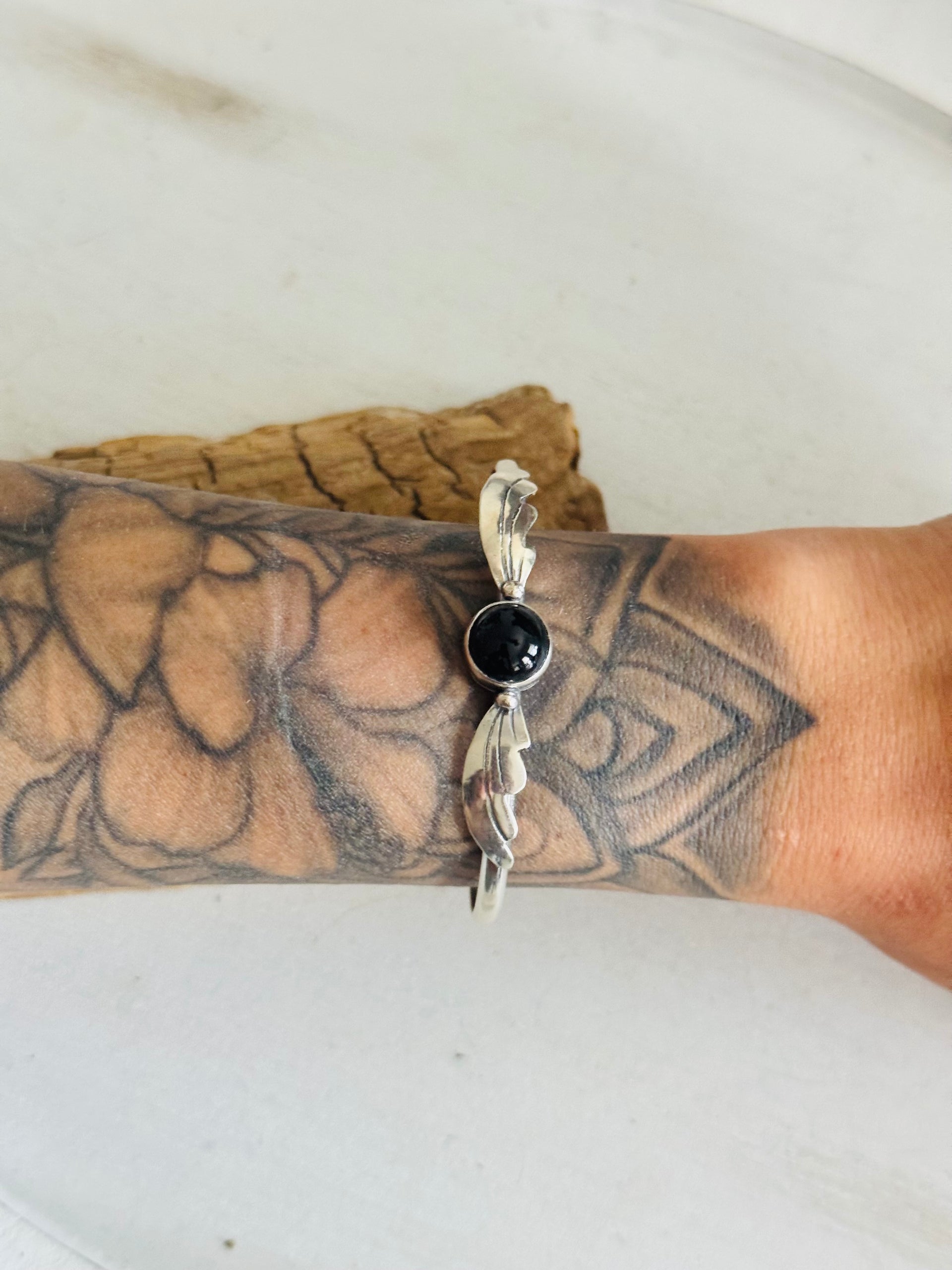 Navajo Made Onyx & Sterling Silver Cuff Bracelet