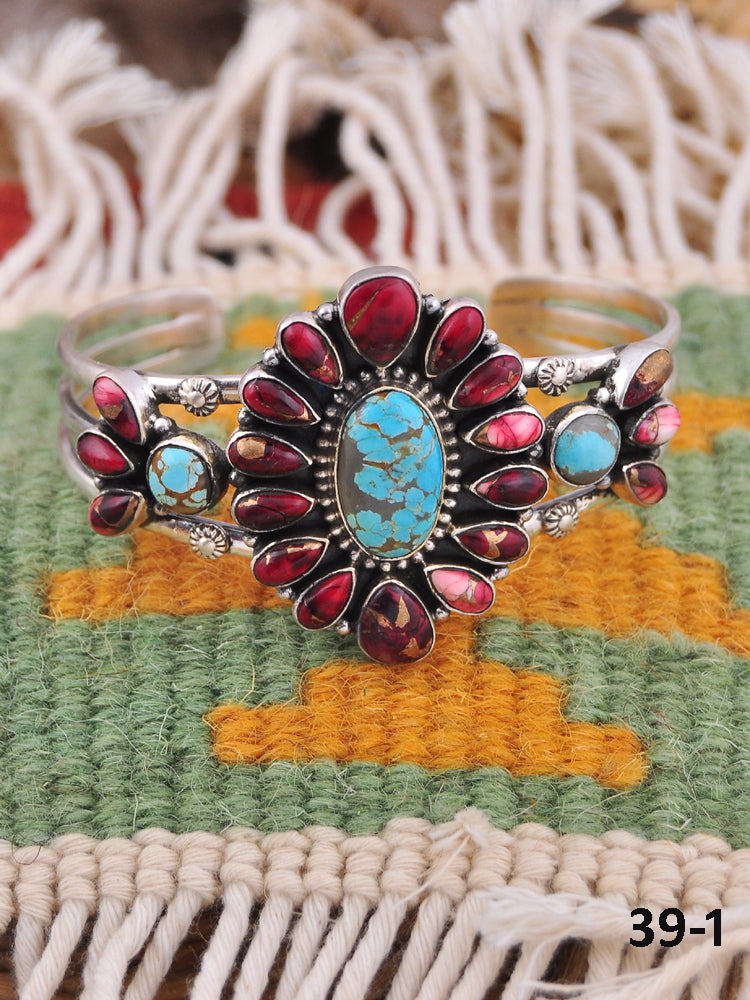 Southwest Made Multi Stone & Sterling Silver Cuff Bracelet