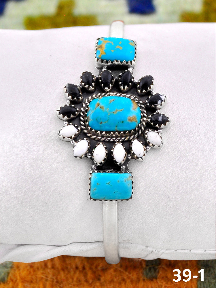 Southwest Handmade White Buffalo with Santa Maria & Sterling Silver Cuff Bracelet