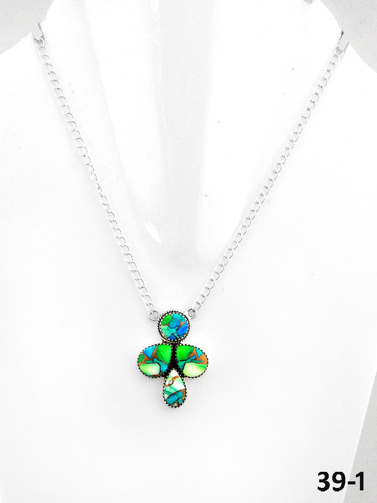Southwest Handmade Peacock Dahlia & Sterling Silver Necklace