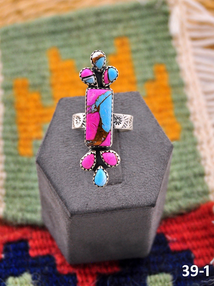 Southwest Made Cotton Candy Mohave & Sterling Silver Adjustable Ring