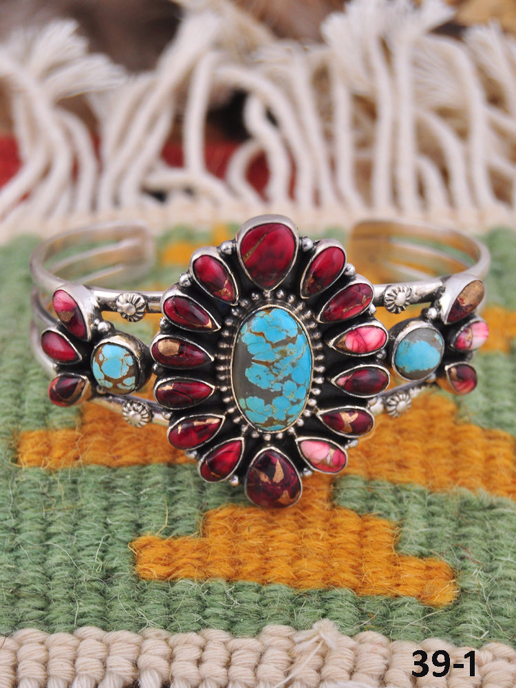 Southwest Made Multi Stone & Sterling Silver Cuff Bracelet