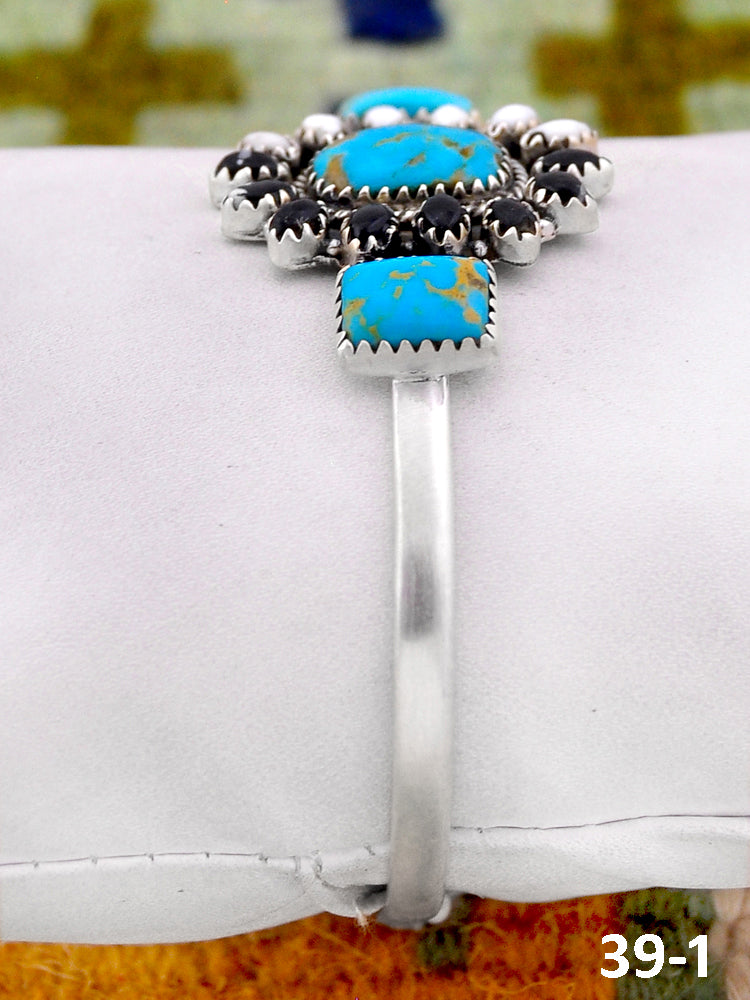 Southwest Handmade White Buffalo with Santa Maria & Sterling Silver Cuff Bracelet