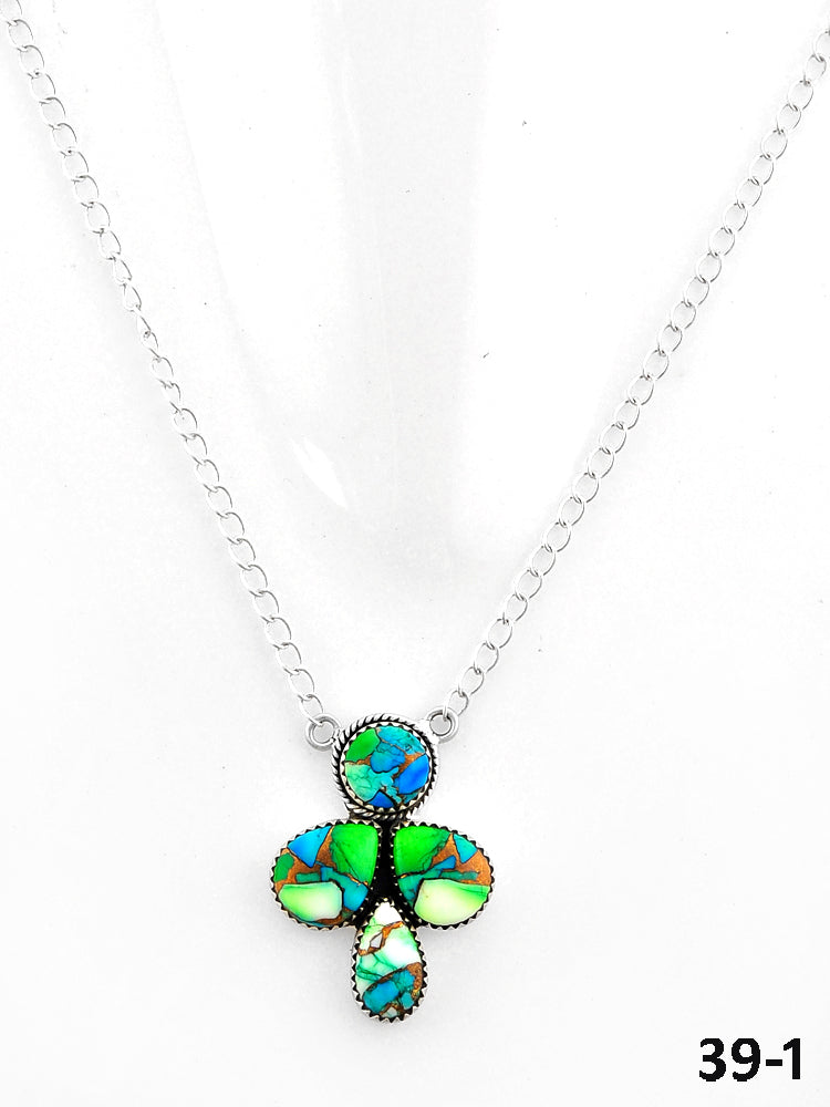 Southwest Handmade Peacock Dahlia & Sterling Silver Necklace