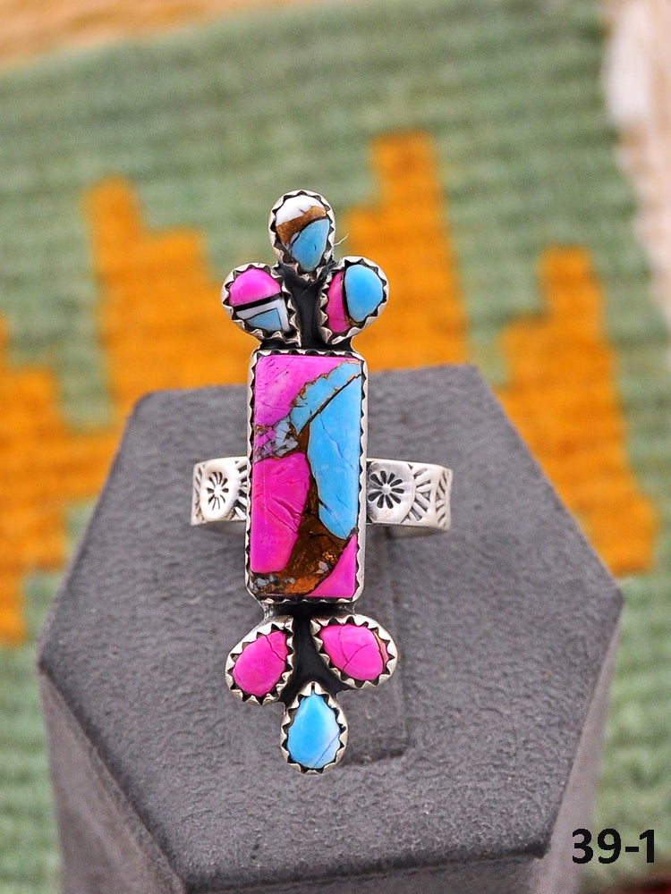 Southwest Made Cotton Candy Mohave & Sterling Silver Adjustable Ring