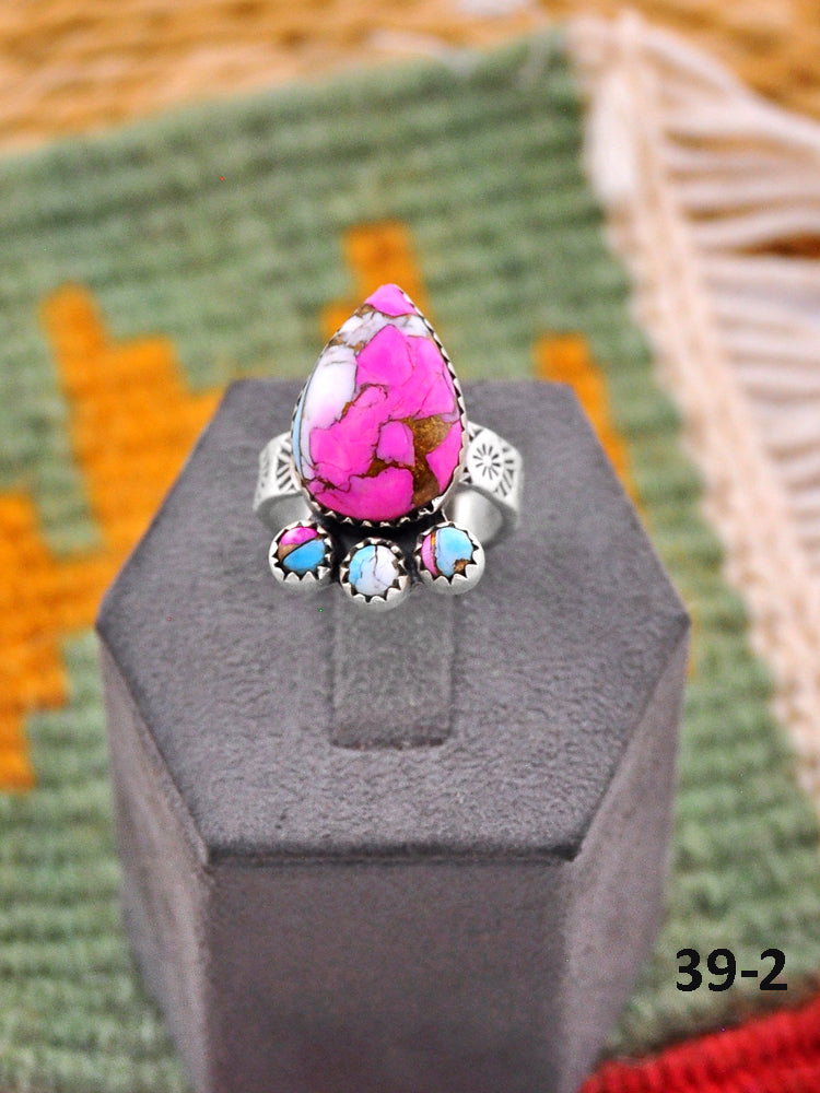 Southwest Made Cotton Candy Mohave & Sterling Silver Adjustable Ring