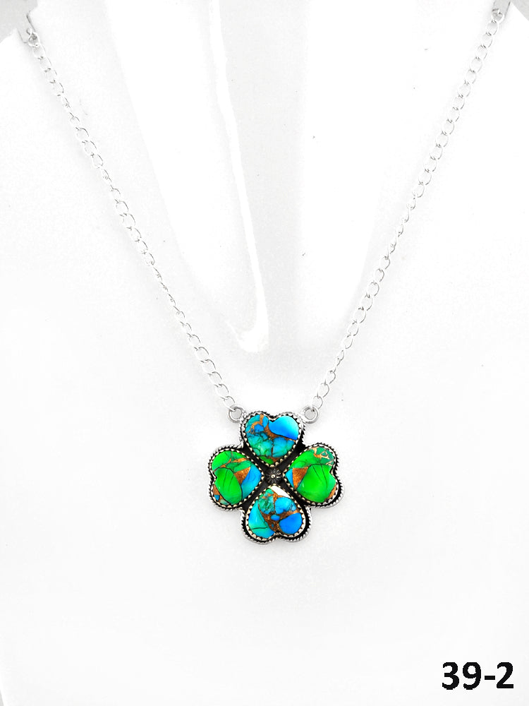 Southwest Handmade Peacock Dahlia & Sterling Silver Necklace