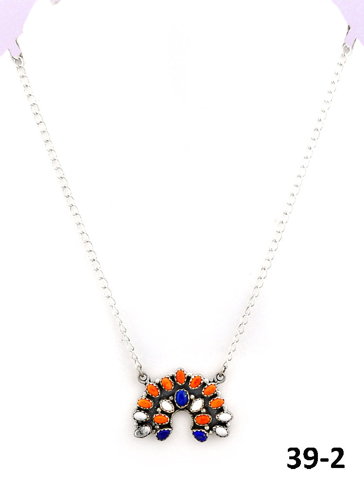 Southwest Made Lapis, White Buffalo with Orange Mohave & Sterling Silver Necklace