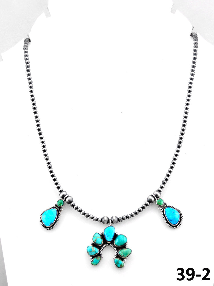 Southwest Handmade Emerald Valley with White Water Turquoise & Sterling Silver Beaded Necklace