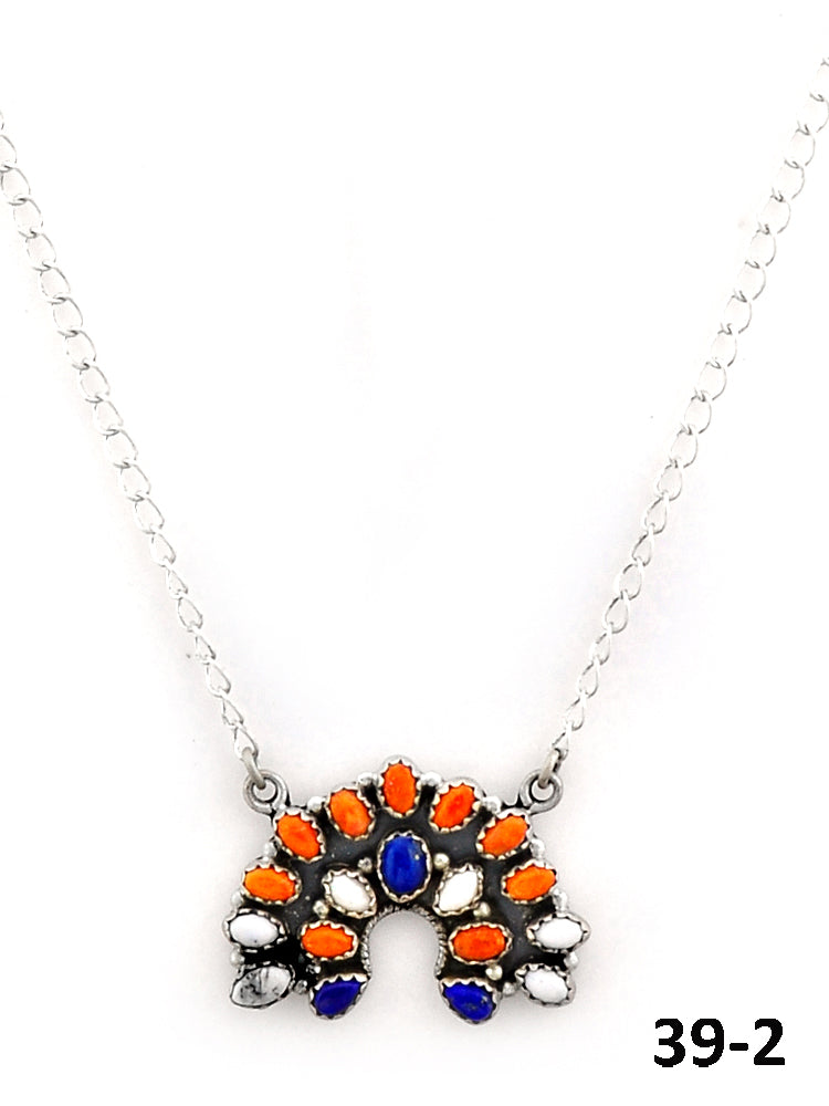 Southwest Made Lapis, White Buffalo with Orange Mohave & Sterling Silver Necklace