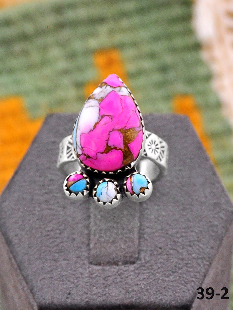 Southwest Made Cotton Candy Mohave & Sterling Silver Adjustable Ring