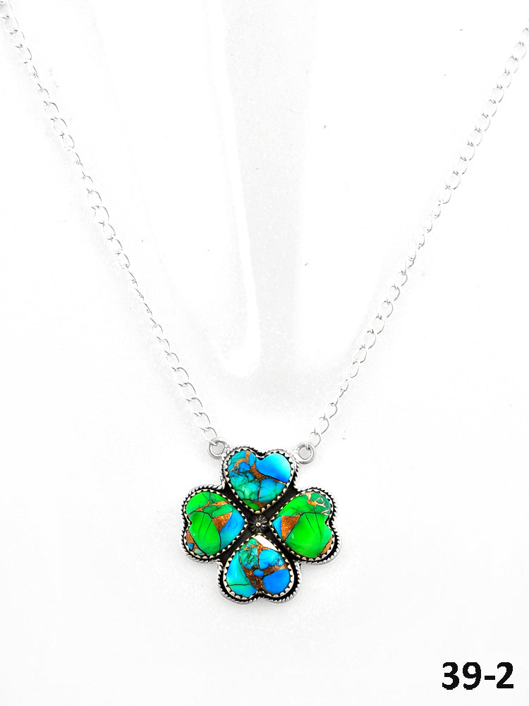 Southwest Handmade Peacock Dahlia & Sterling Silver Necklace