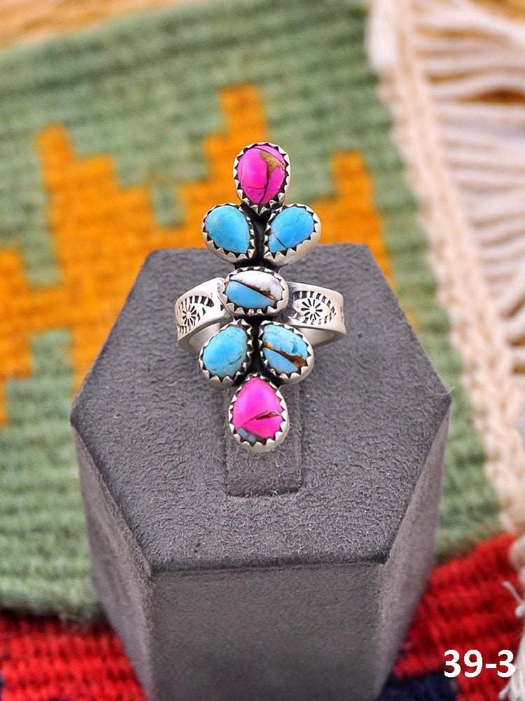Southwest Made Cotton Candy Mohave & Sterling Silver Adjustable Ring