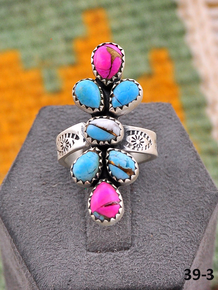Southwest Made Cotton Candy Mohave & Sterling Silver Adjustable Ring