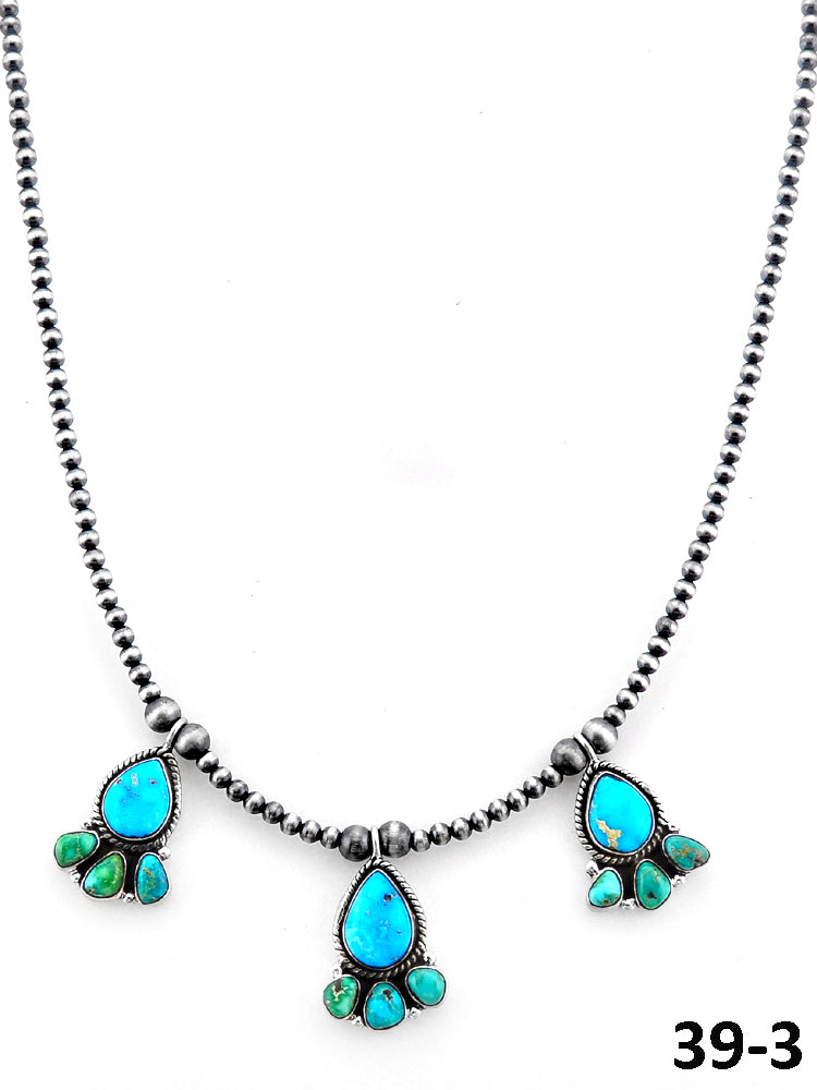Southwest Handmade Emerald Valley with White Water Turquoise & Sterling Silver Beaded Necklace