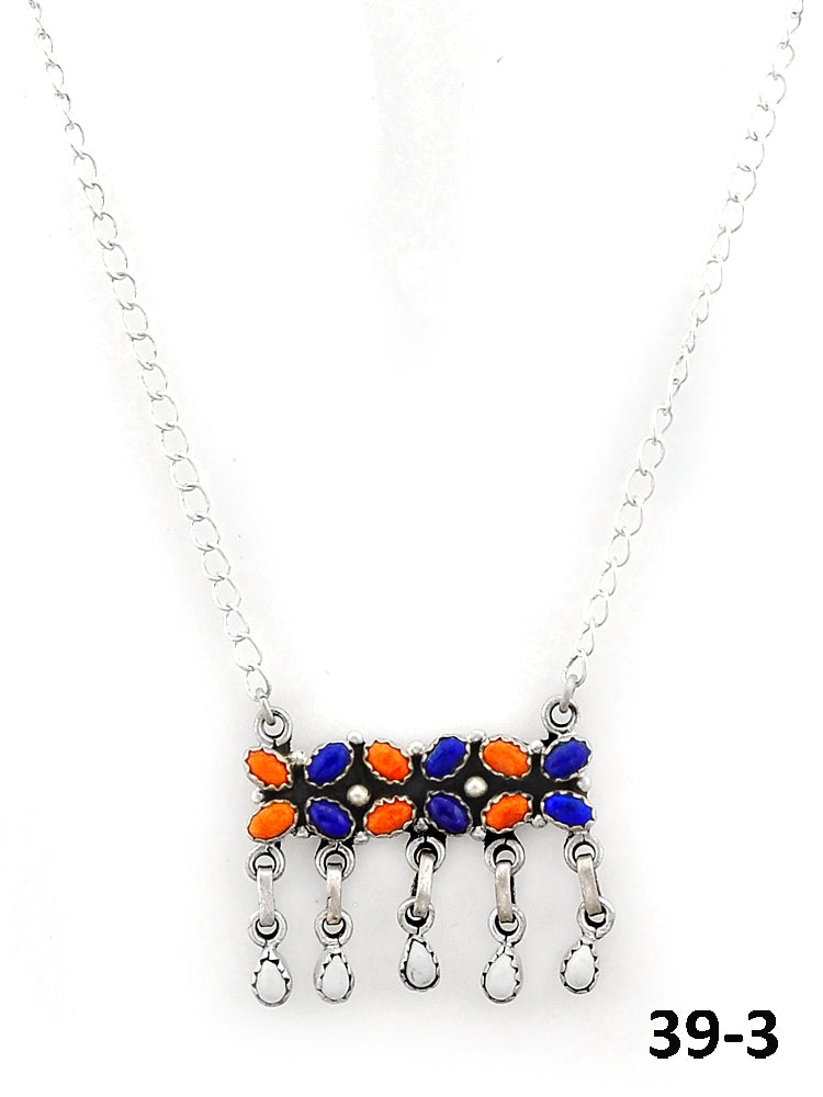 Southwest Made Lapis, White Buffalo with Orange Mohave & Sterling Silver Necklace