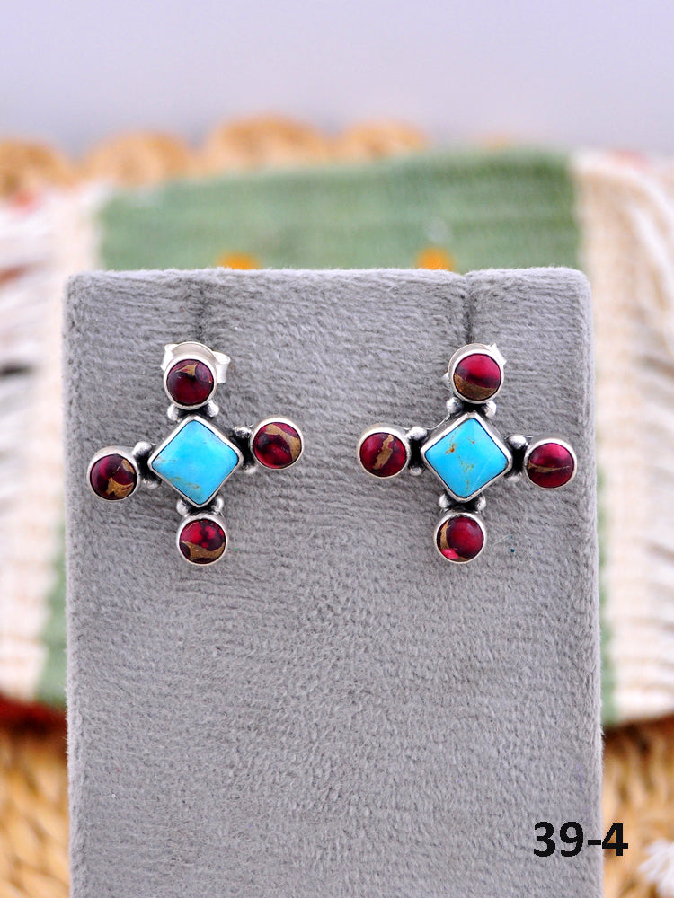 Southwest Made Multistone & Sterling Silver Post Earrings