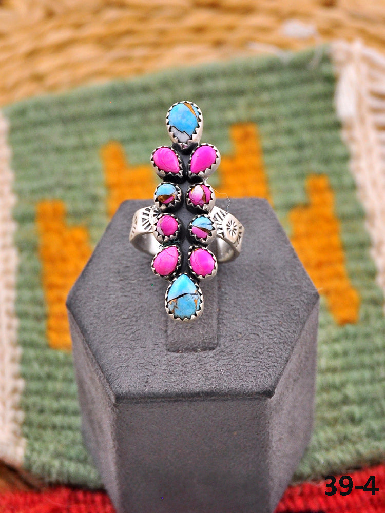 Southwest Made Cotton Candy Mohave & Sterling Silver Adjustable Ring