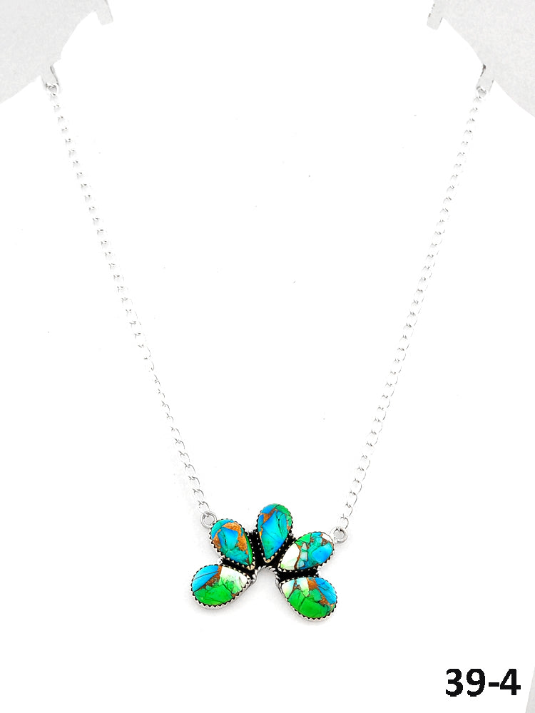 Southwest Handmade Peacock Dahlia & Sterling Silver Necklace