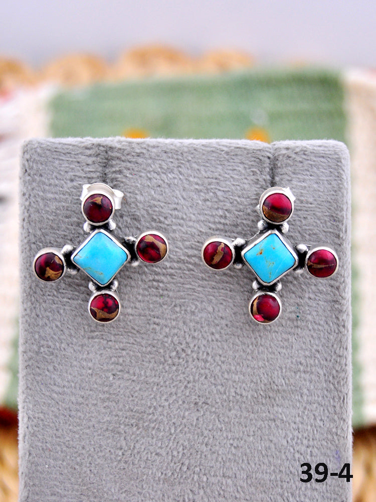 Southwest Made Multistone & Sterling Silver Post Earrings