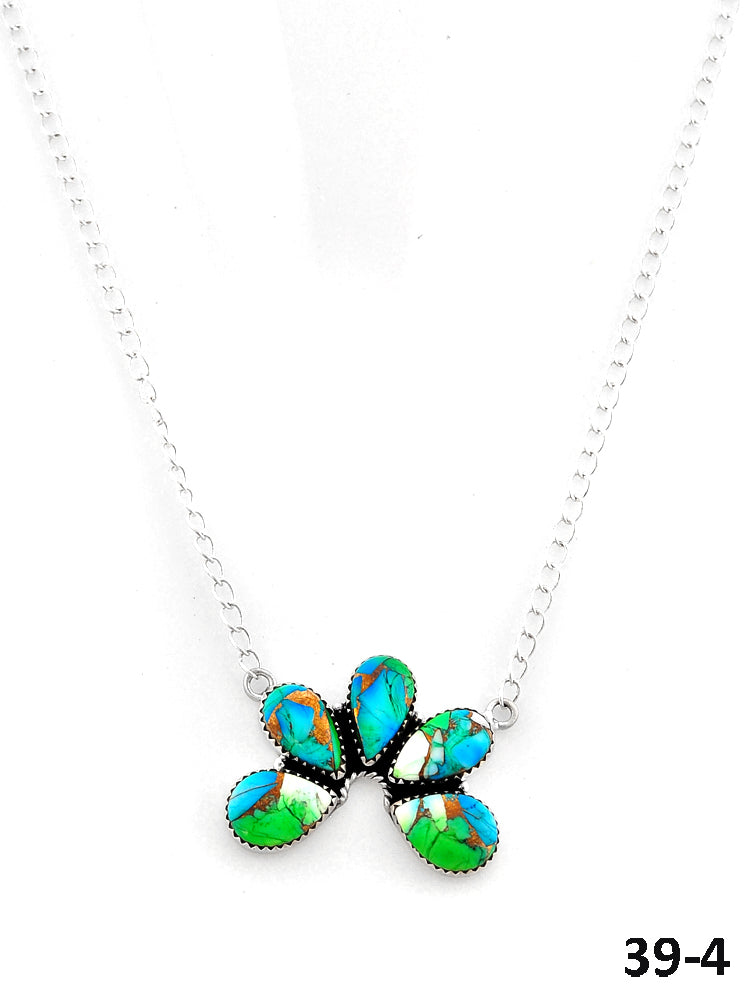 Southwest Handmade Peacock Dahlia & Sterling Silver Necklace