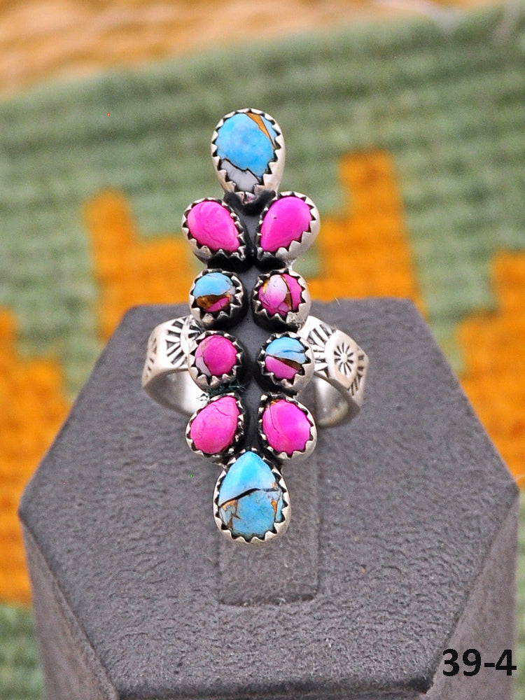 Southwest Made Cotton Candy Mohave & Sterling Silver Adjustable Ring