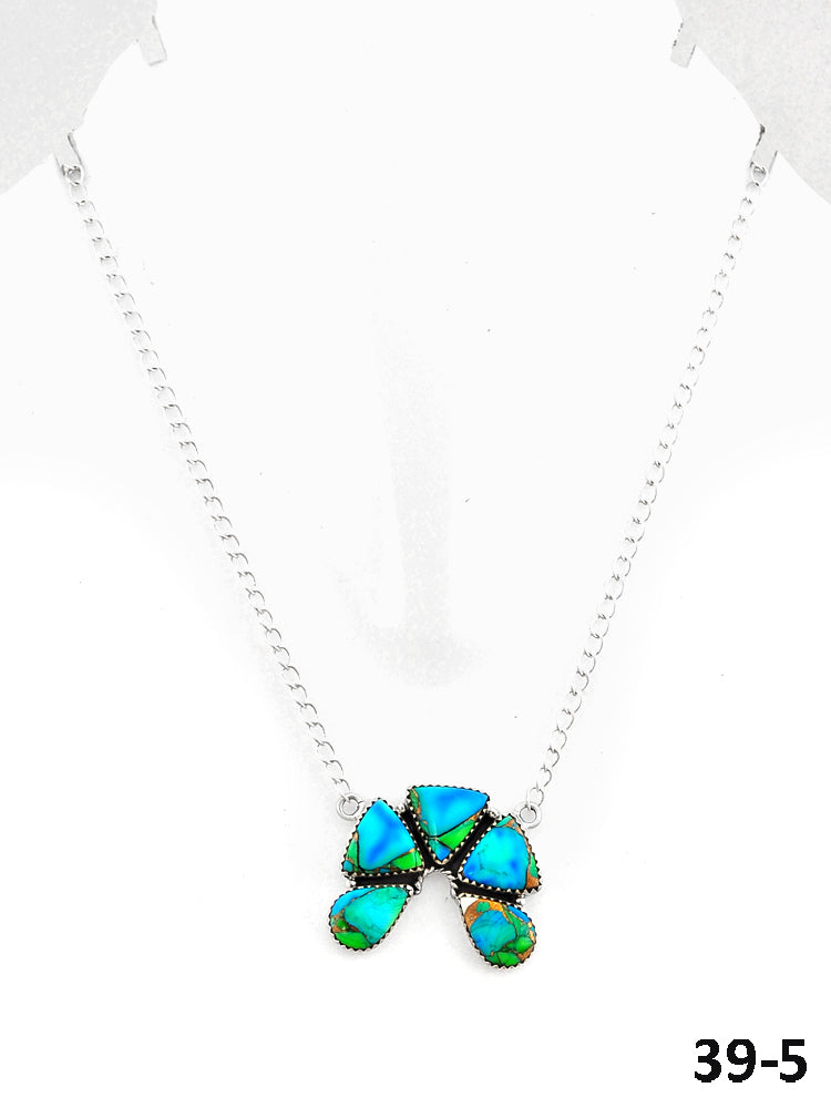 Southwest Handmade Peacock Dahlia & Sterling Silver Necklace