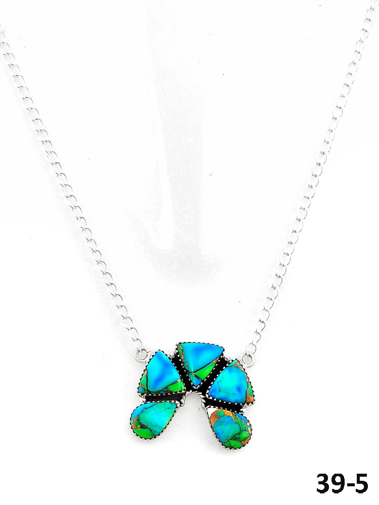 Southwest Handmade Peacock Dahlia & Sterling Silver Necklace