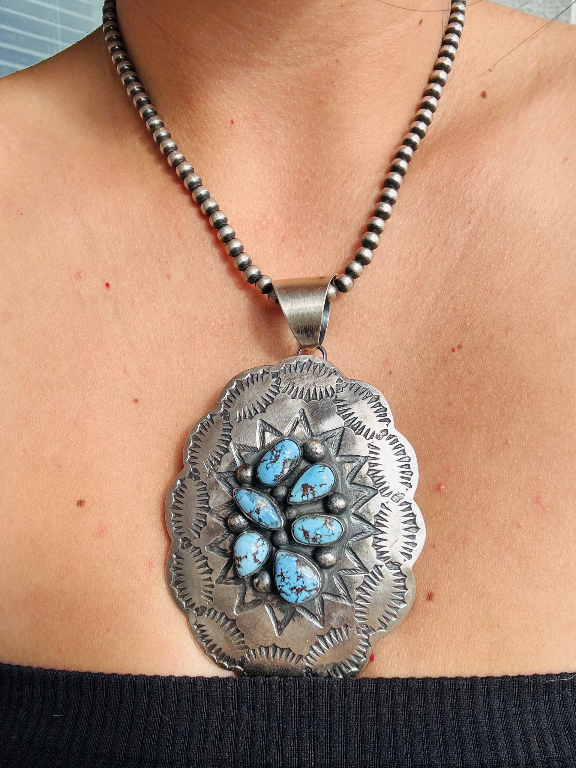 Chimney Butte Golden Hill Turquoise & Sterling Silver Cluster Pendant