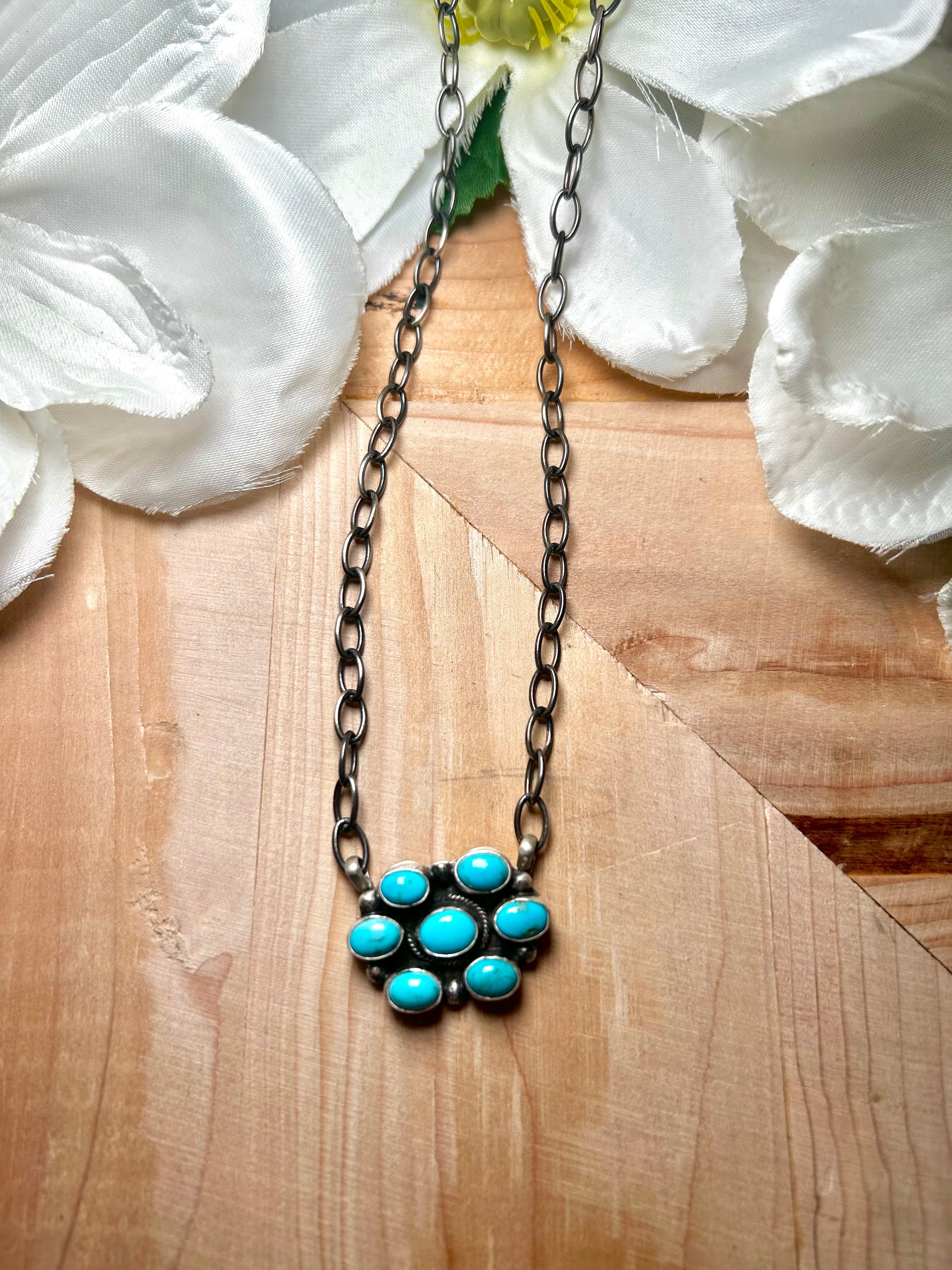 Navajo Made Kingman Turquoise & Sterling Silver Necklace