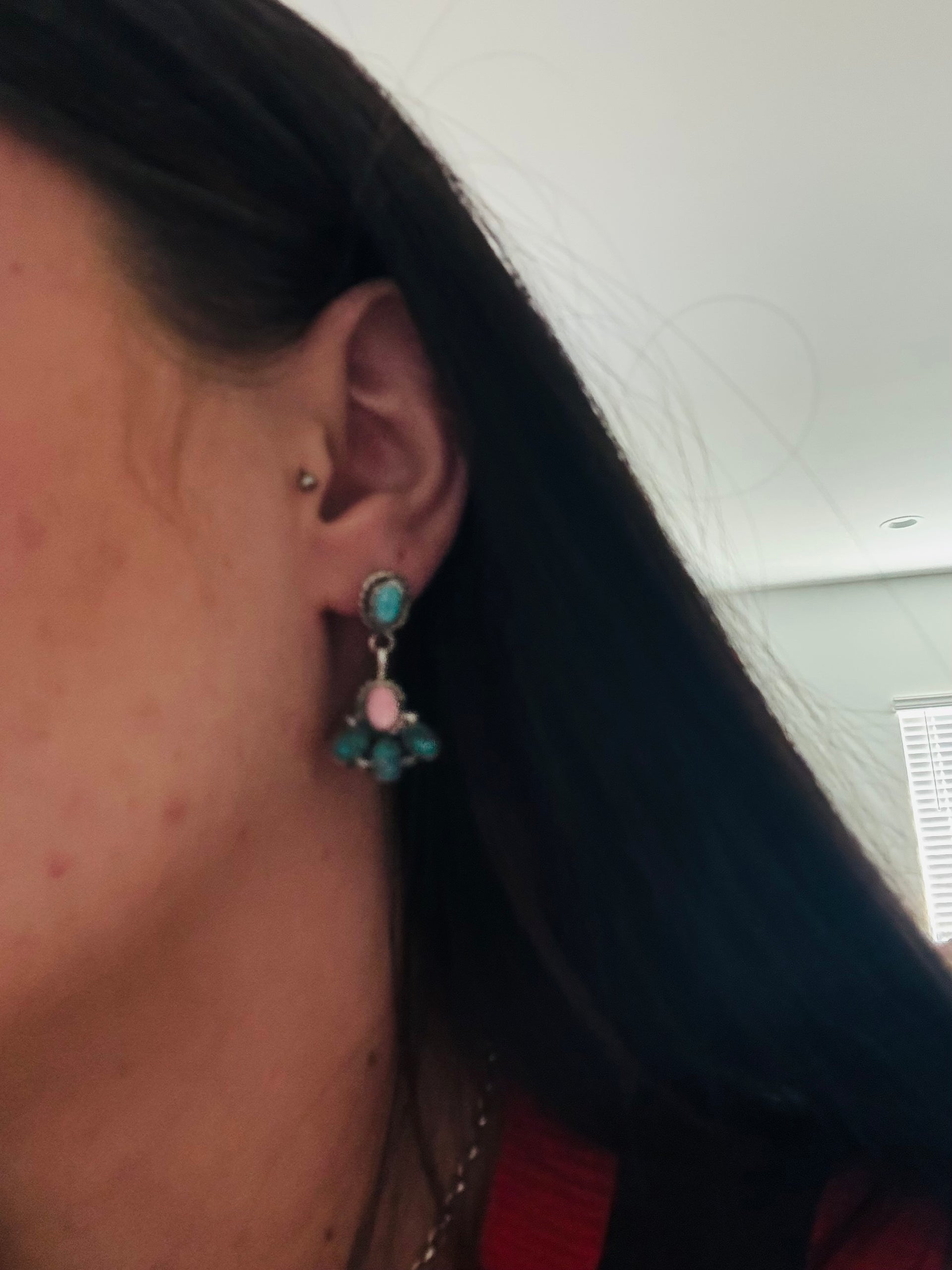 Navajo Made Multi Stone & Sterling Silver Post Dangle Earrings