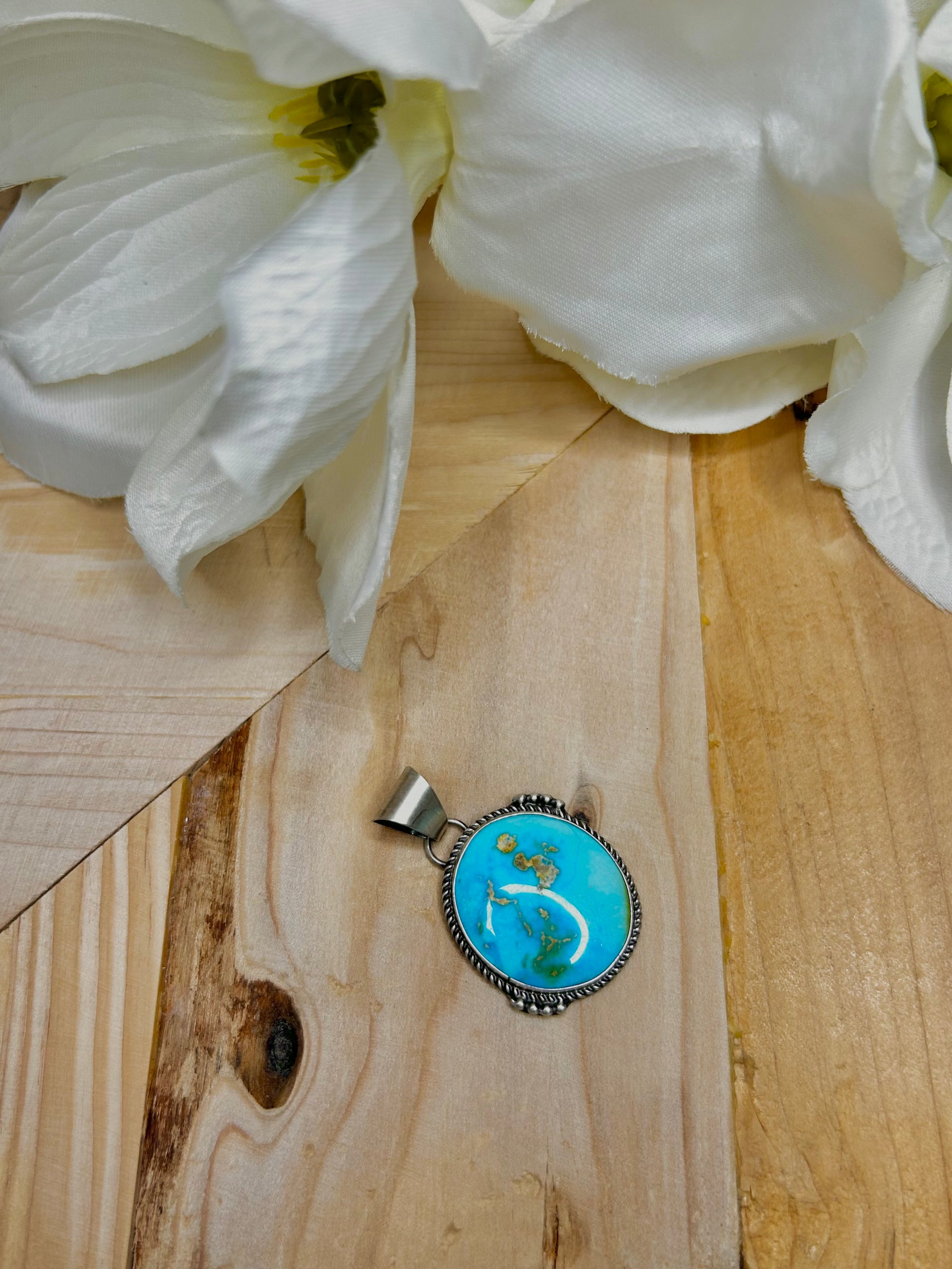 Navajo Made Sonoran Mountain Turquoise & Sterling Silver Pendant