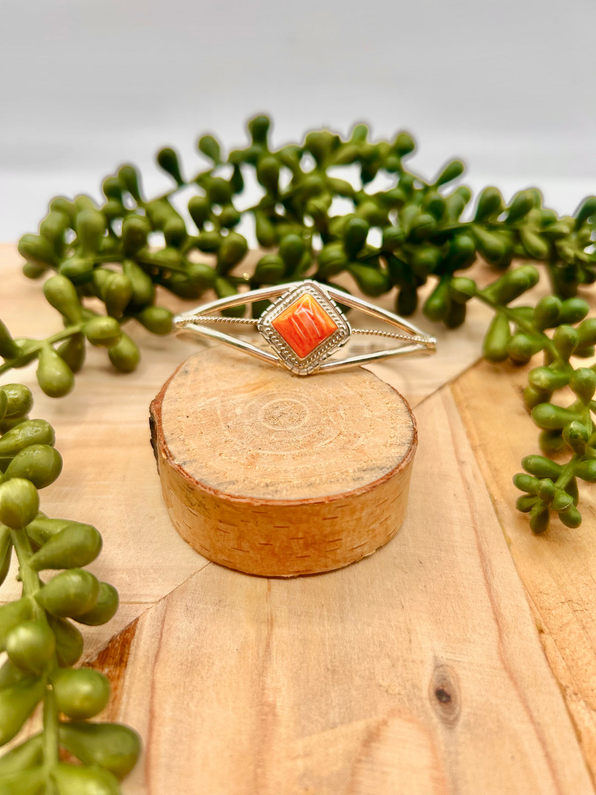 Peggy Skeets Spiny Oyster & Sterling Silver Cuff Bracelet