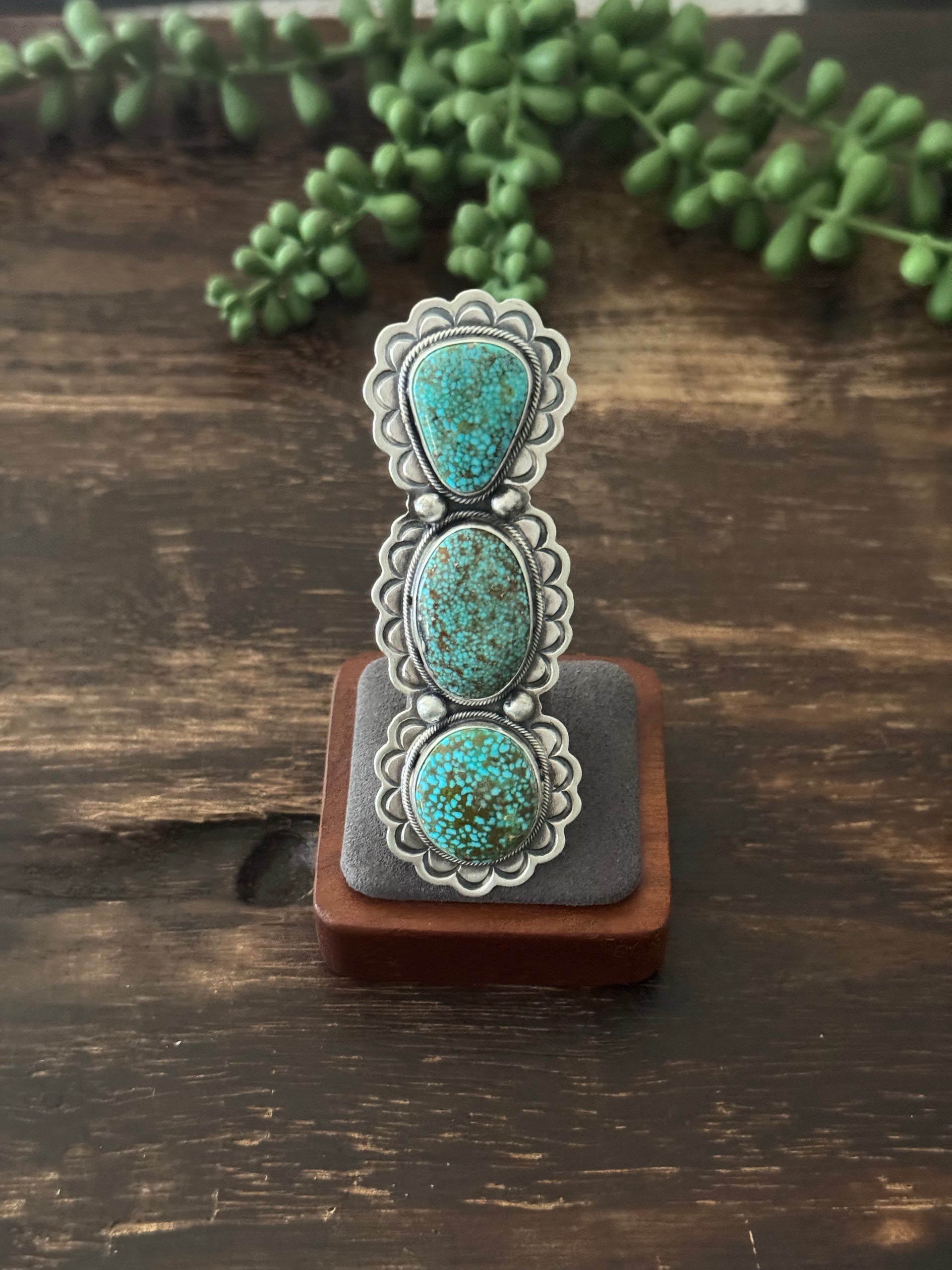 Danny Henio High Grade Kingman Turquoise & Sterling Silver Adjustable Ring