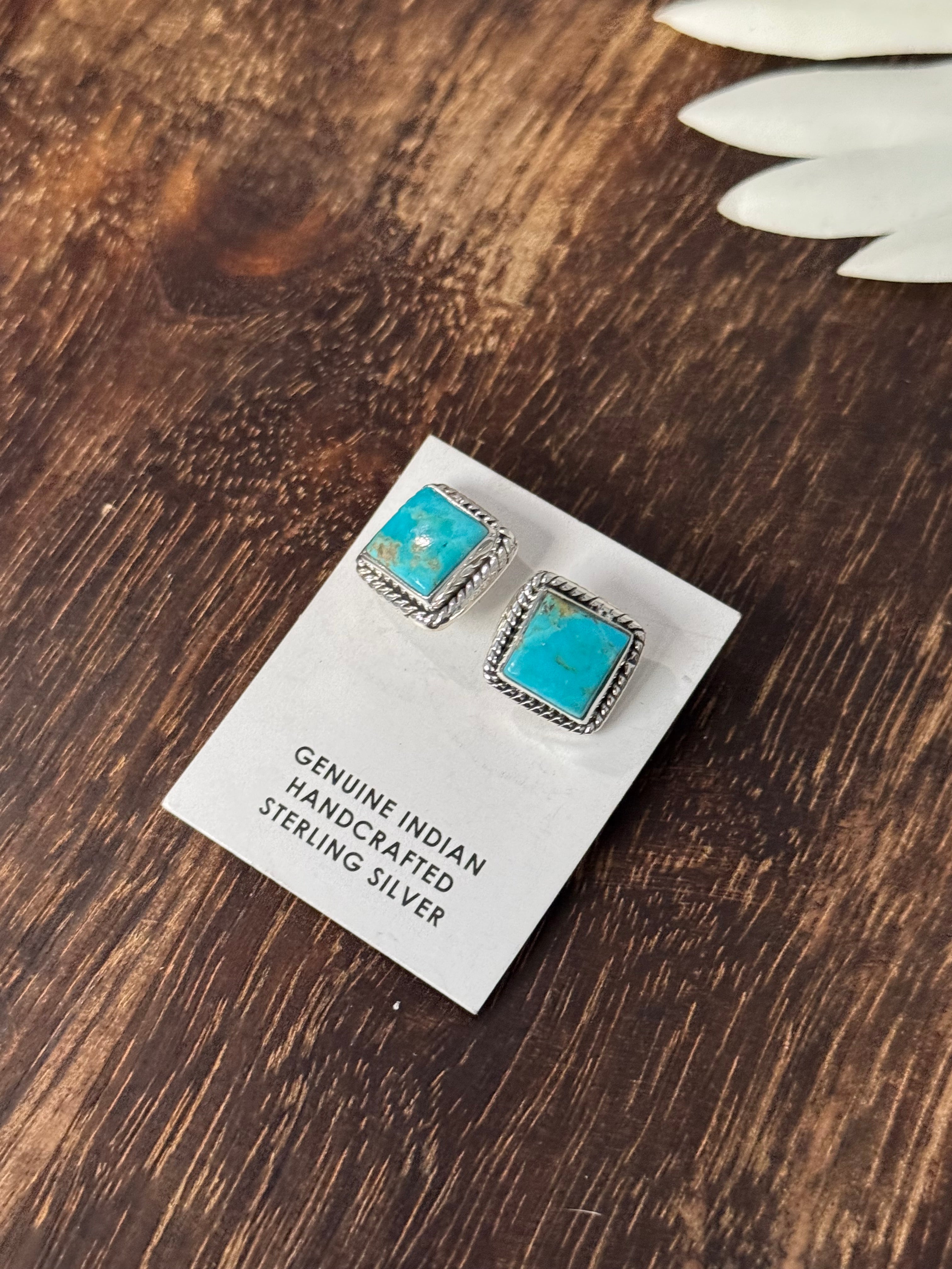 Southwest Handmade Kingman Turquoise & Sterling Silver Post Earrings