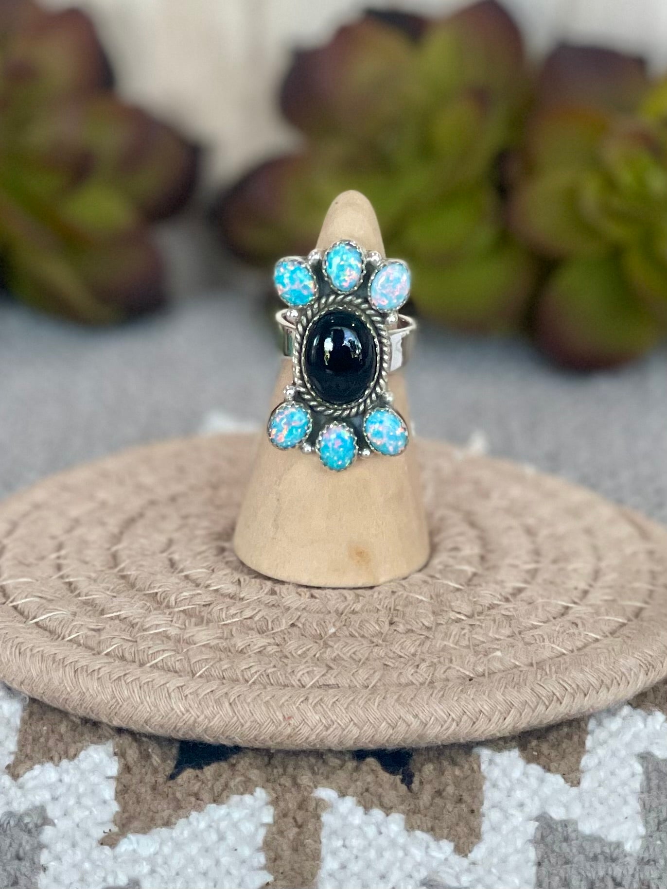 Southwest Handmade Multi Stone & Sterling Silver Adjustable Cluster Ring