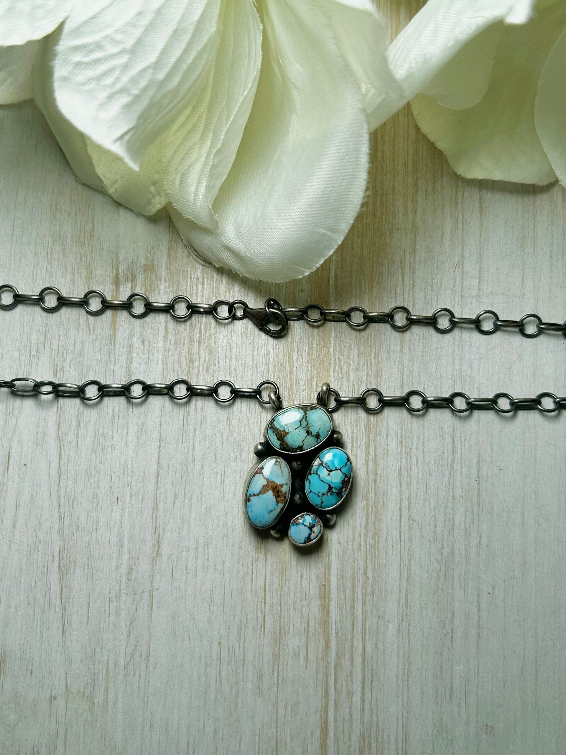 Navajo Made Golden Hills Turquoise & Sterling Silver Necklace