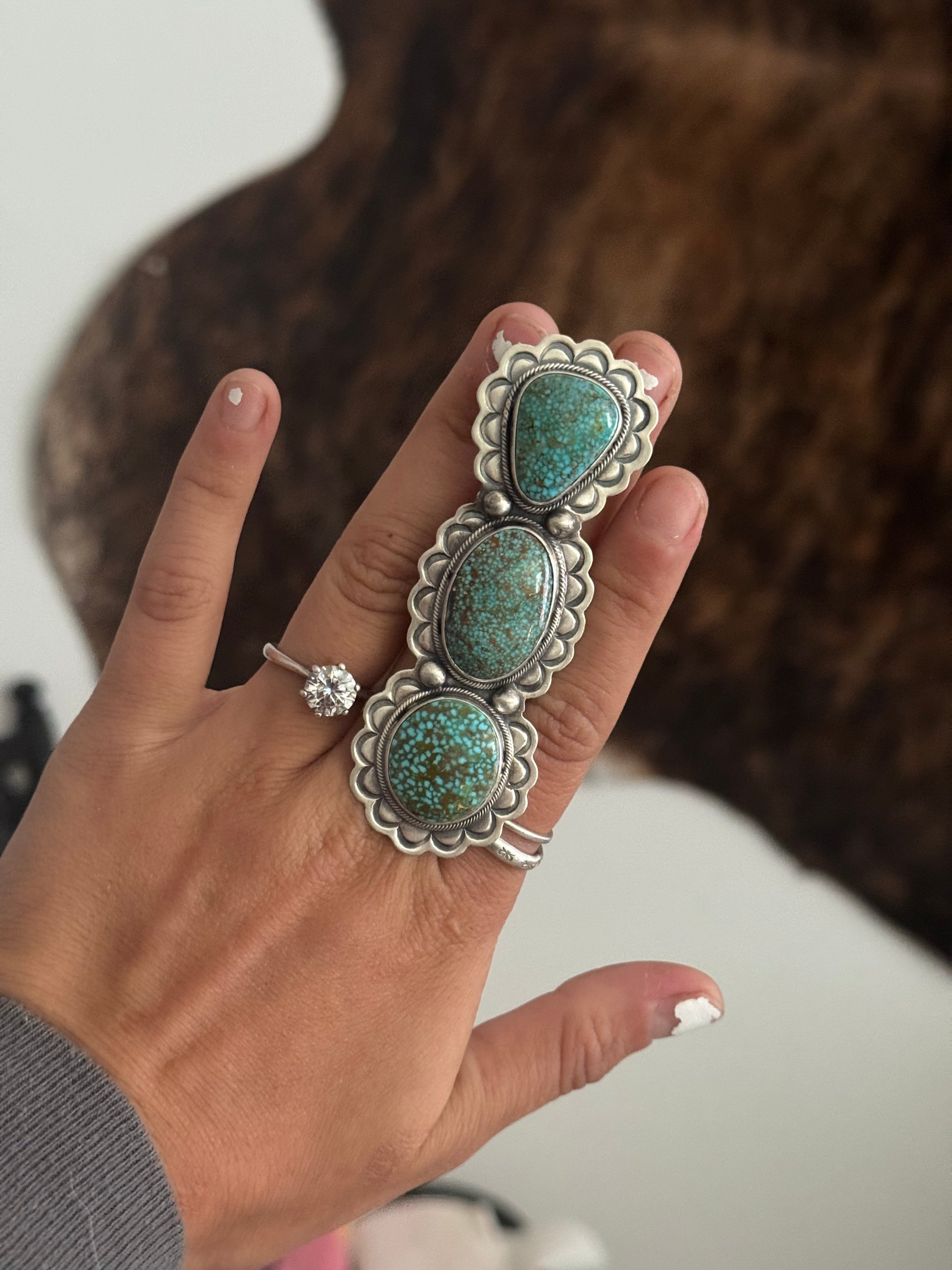 Danny Henio High Grade Kingman Turquoise & Sterling Silver Adjustable Ring