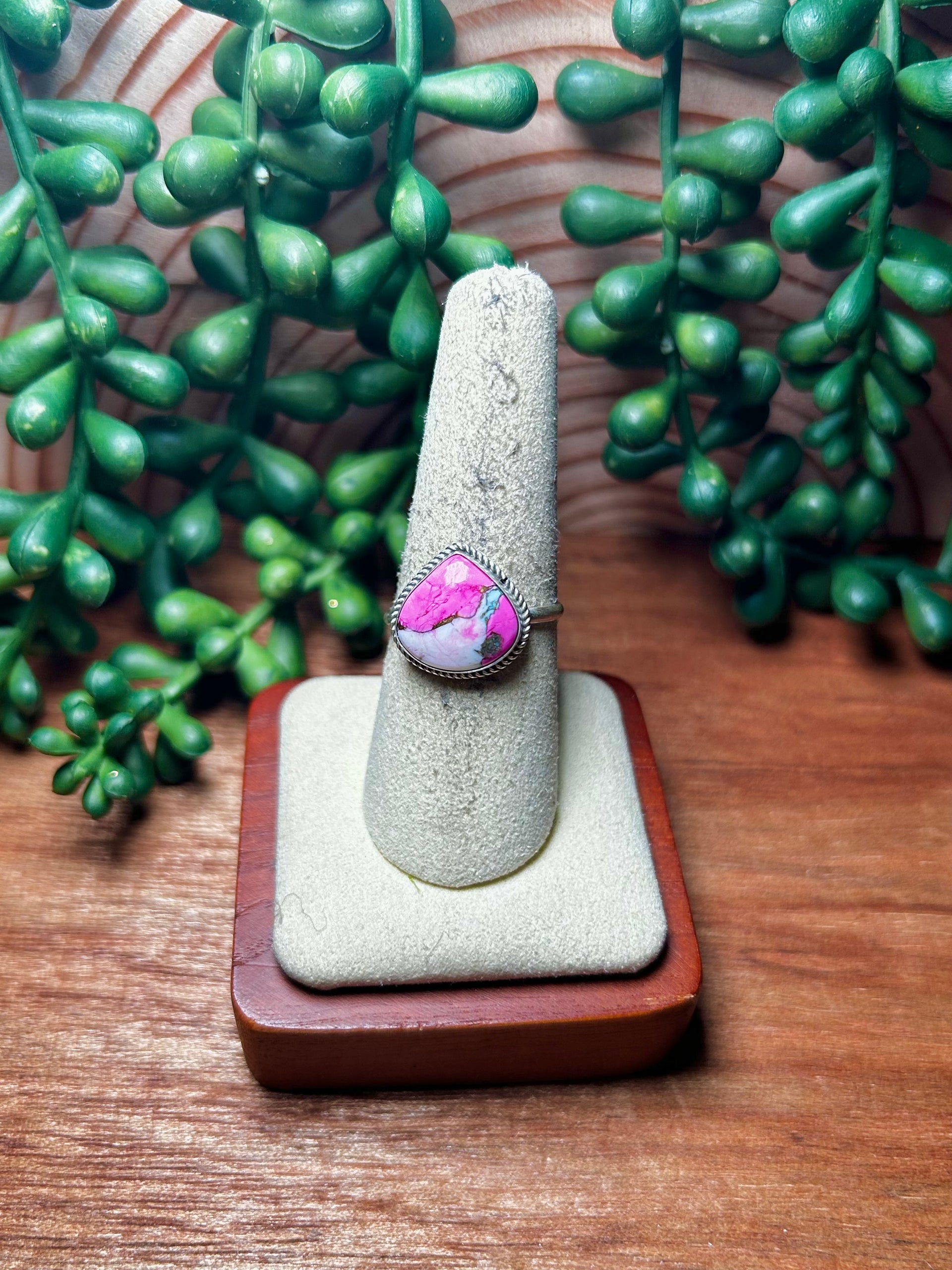 Navajo Made Cotton Candy Dahlia & Sterling Silver Ring Size 8.5