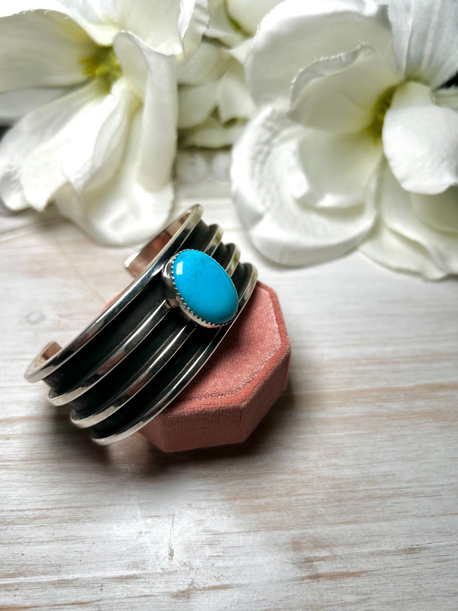 Navajo Made Kingman Turquoise & Sterling Silver Cuff Bracelet